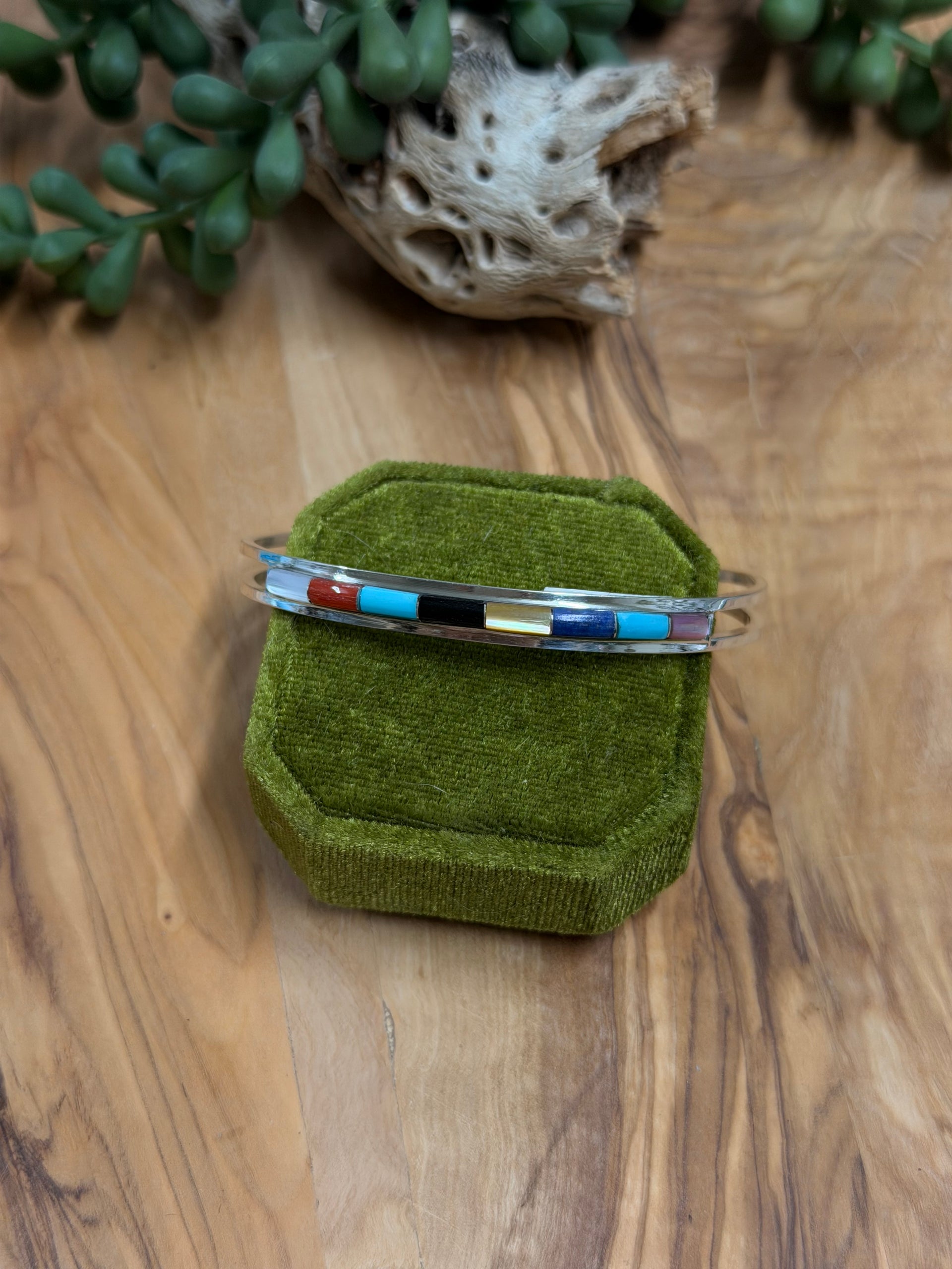 Zuni Made Multi Stone & Sterling Silver Inlay Cuff Bracelet