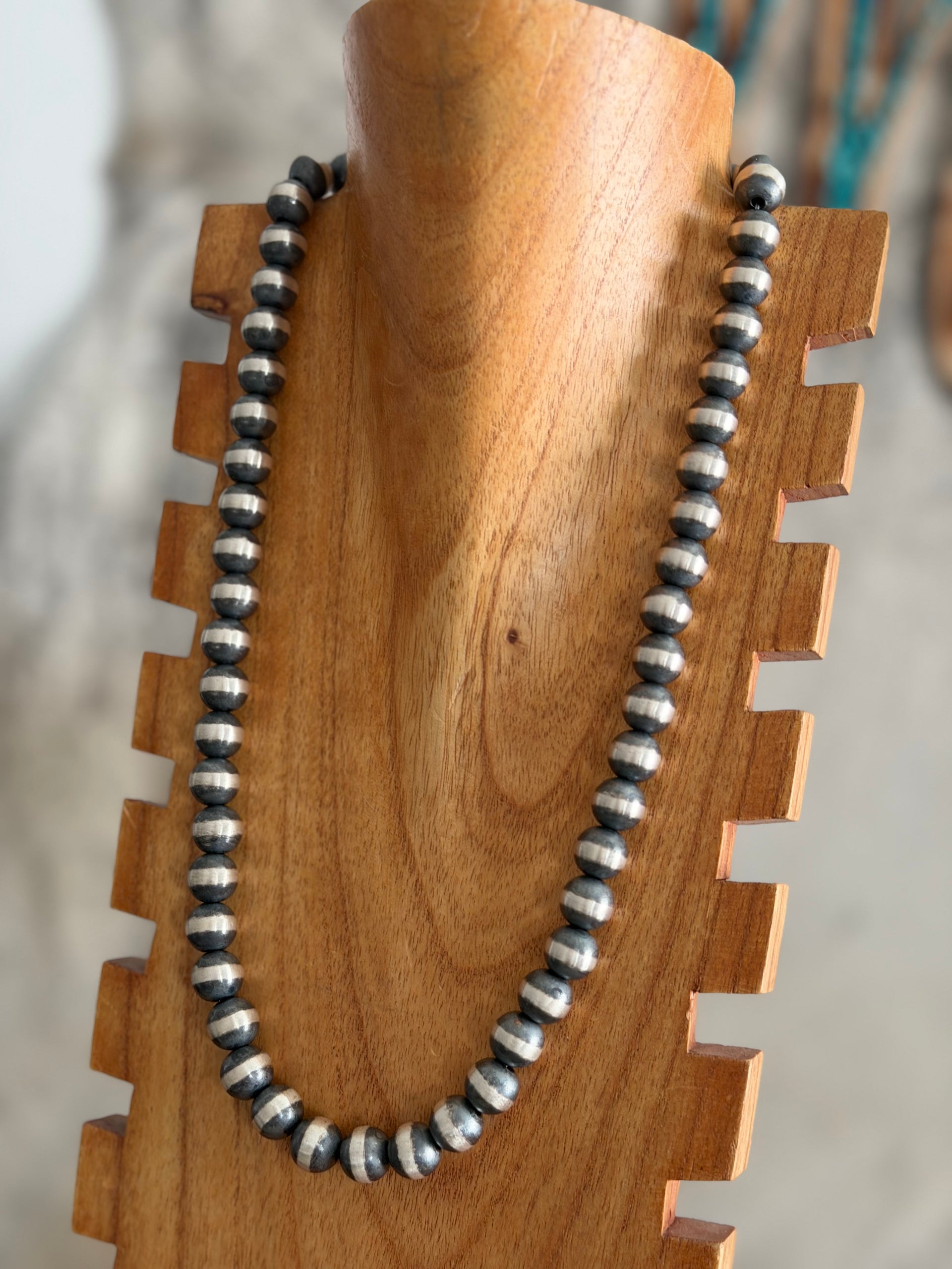 Navajo Strung Sterling Silver 12 MM 26 inch Machine Made Pearl Necklace