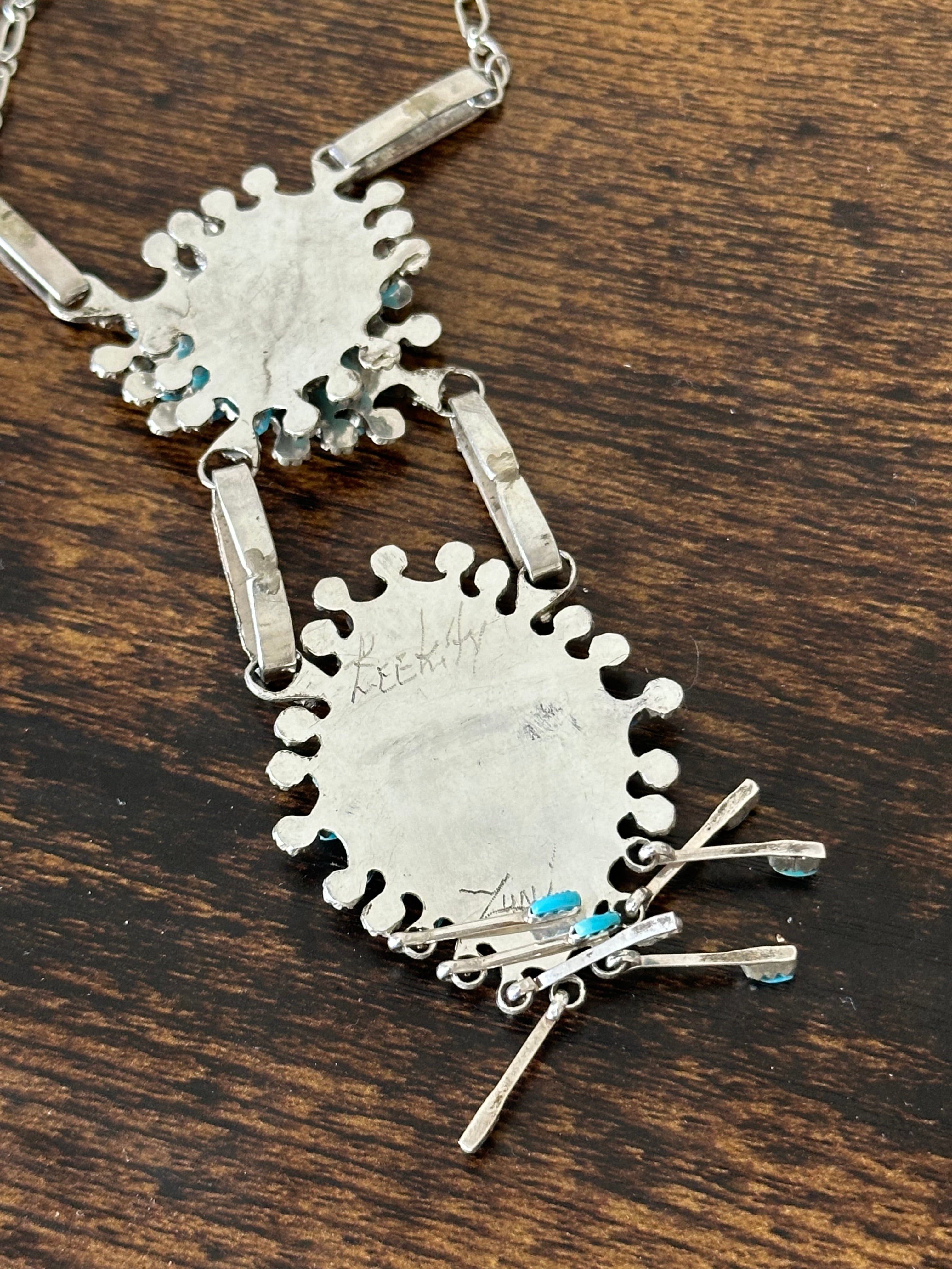 Zuni Made Turquoise & Sterling Silver Needlepoint Necklace Set