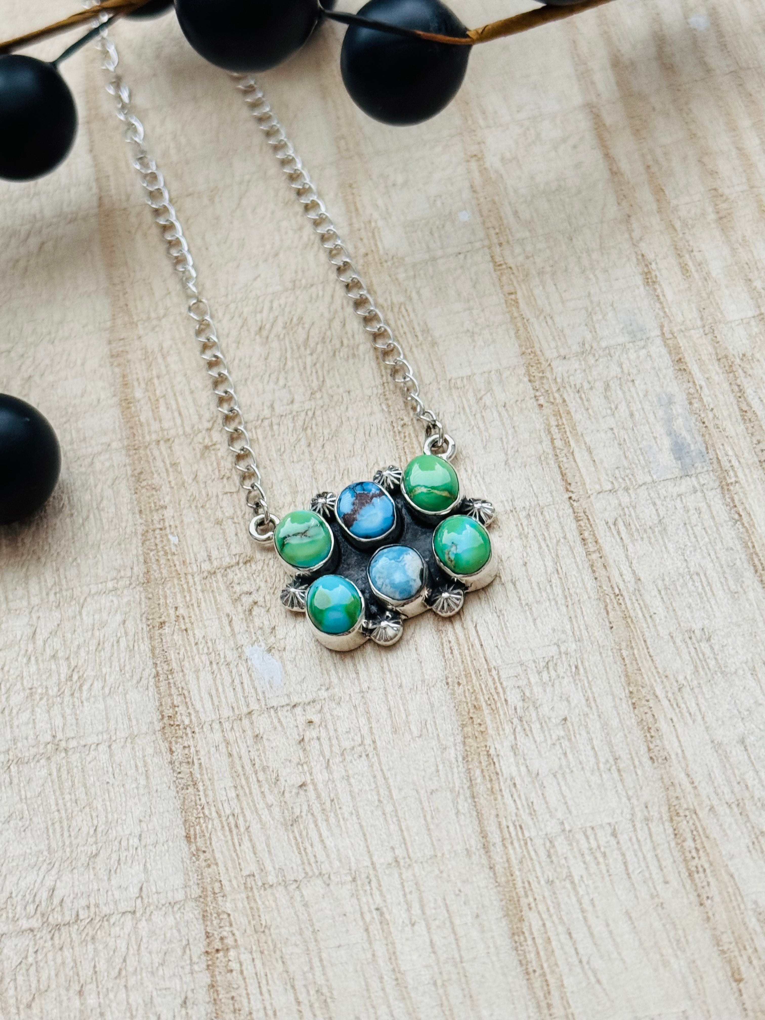 Southwest Handmade Multi Stone & Sterling Silver Cluster Necklace