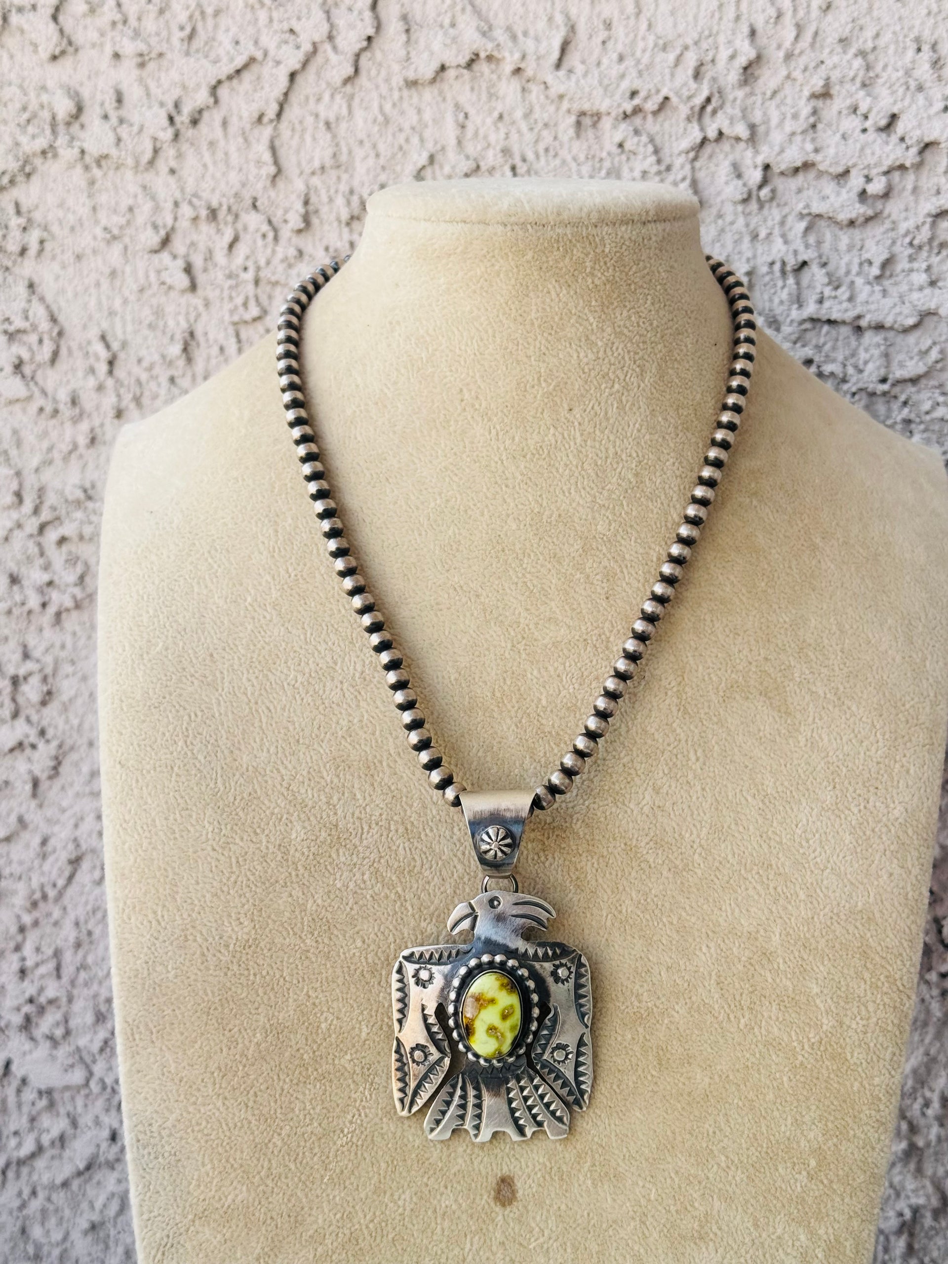 Chimney Butte Palomino Variscite & Sterling Silver Thunderbird Pendant