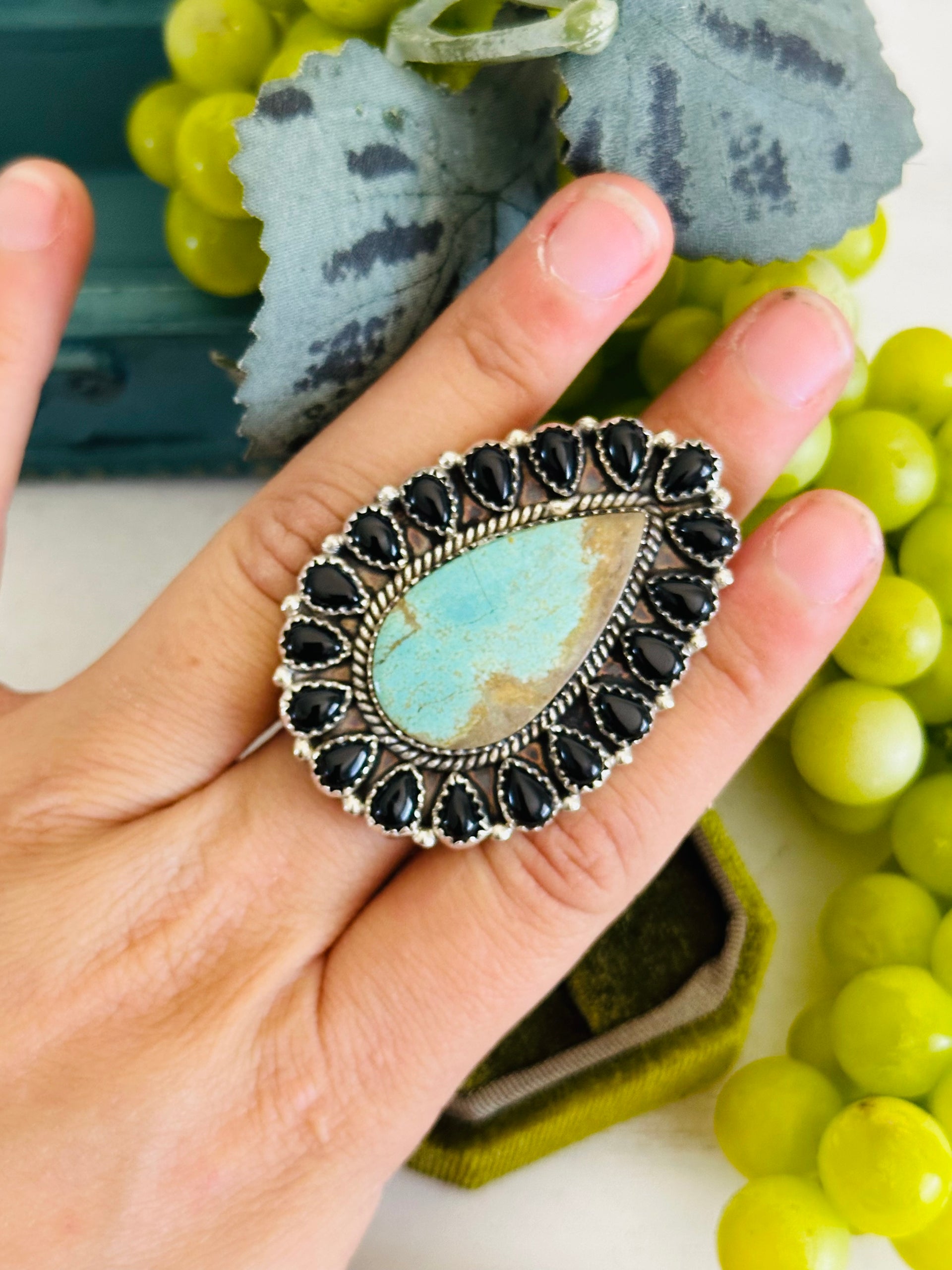 Southwest Handmade Multi Stone & Sterling Silver Cluster Adjustable Ring