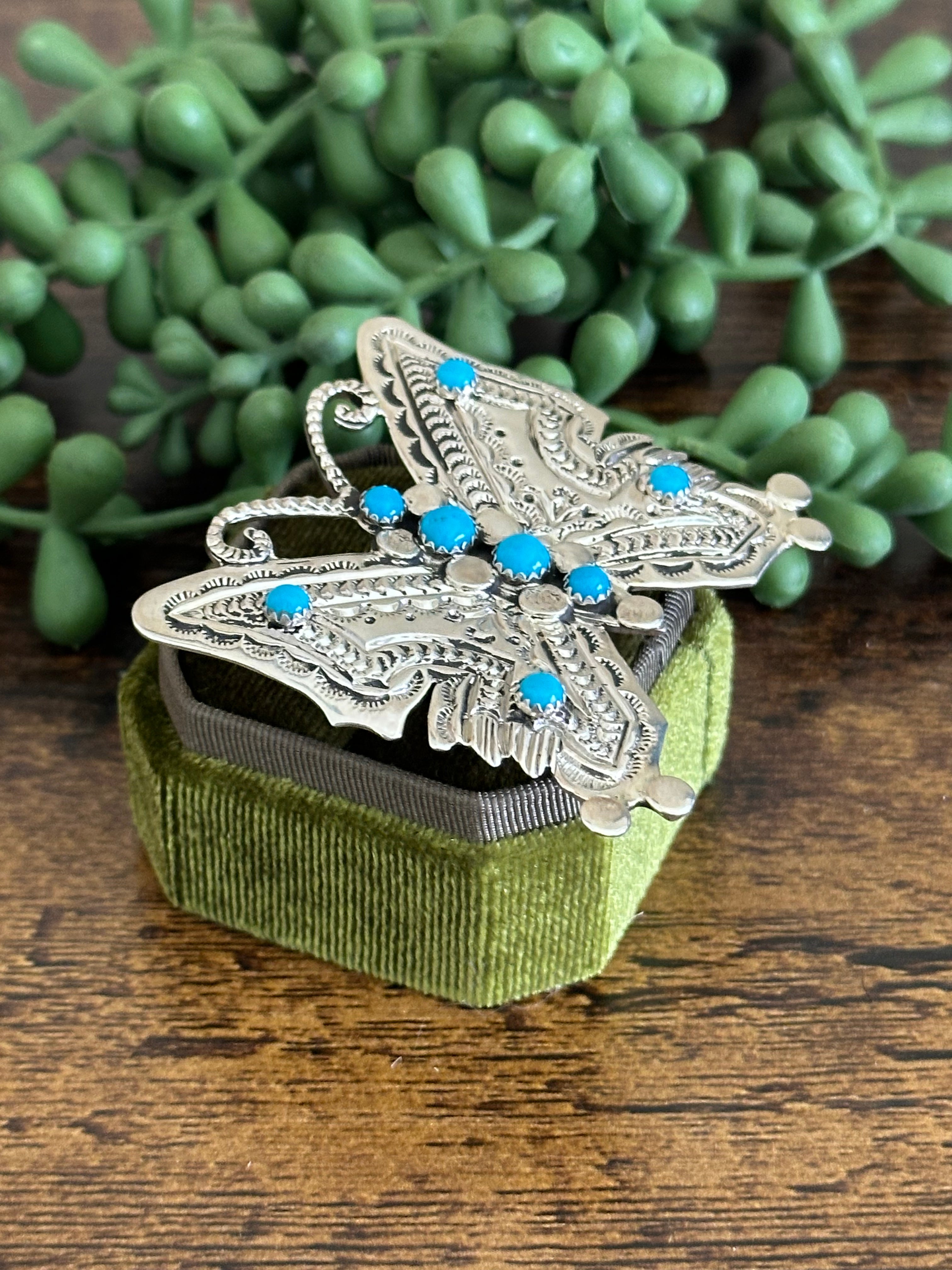 Jereme Delgarito Kingman Turquoise & Sterling Silver Adjustable Butterfly Ring