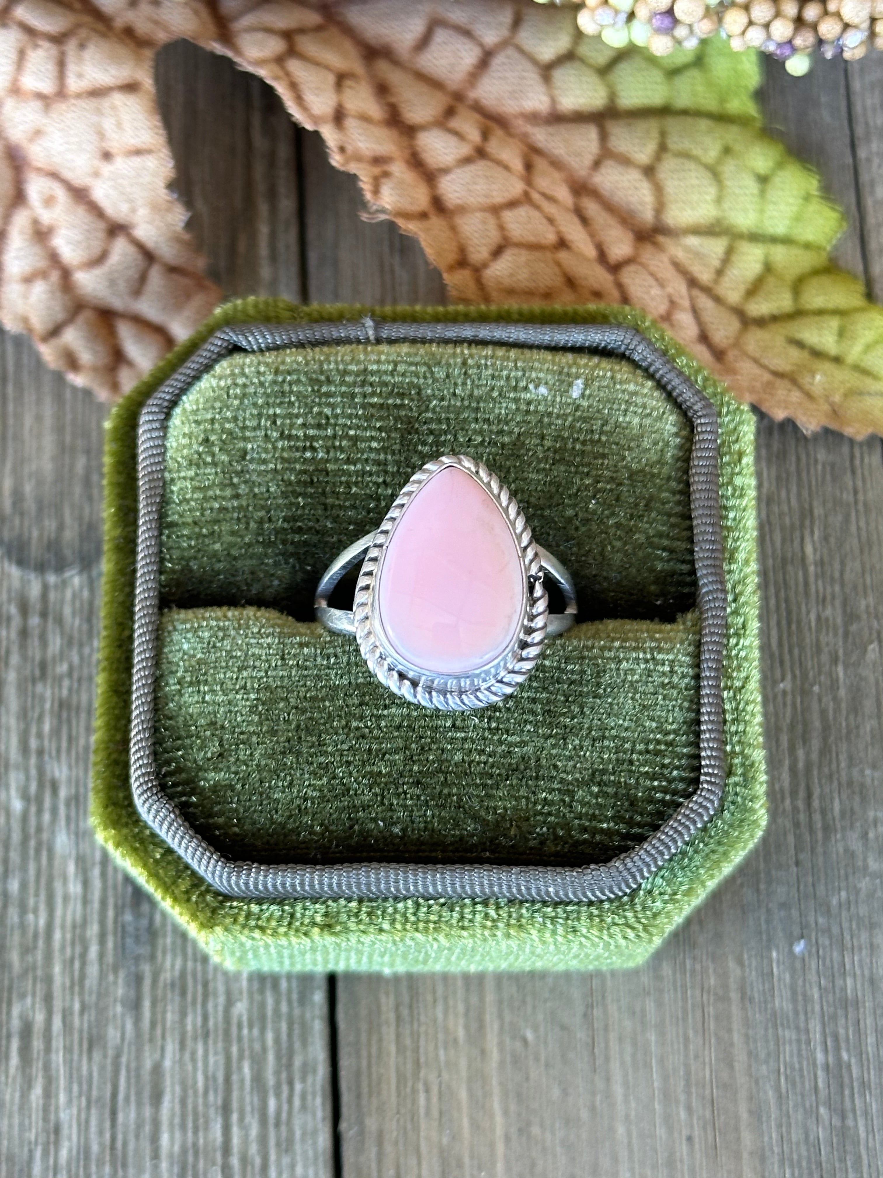 Navajo Made Pink Conch & Sterling Silver Ring