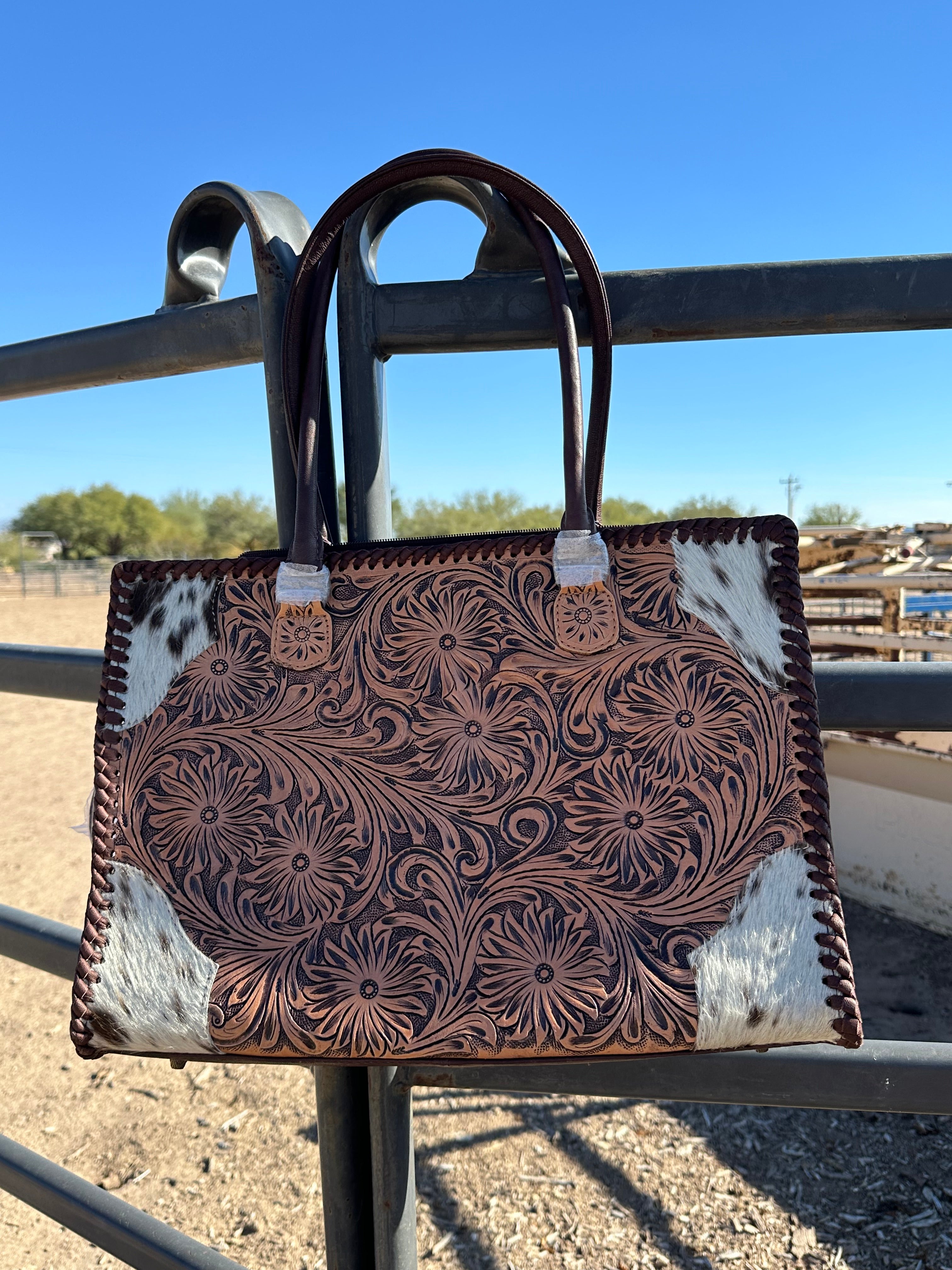 Genuine Tooled Leather & Cowhide Purse