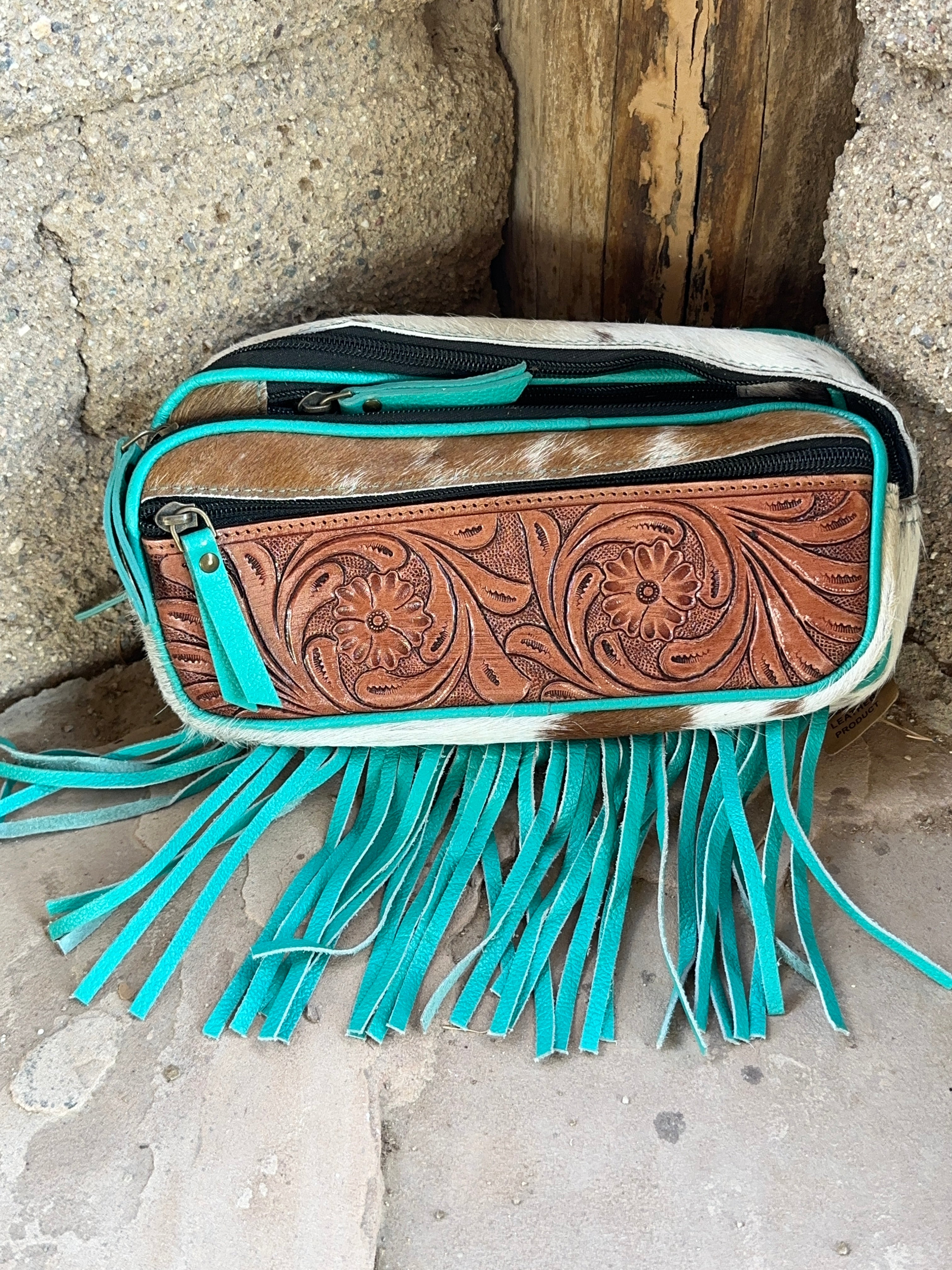 Genuine Tooled Leather Cowhide Cross Body