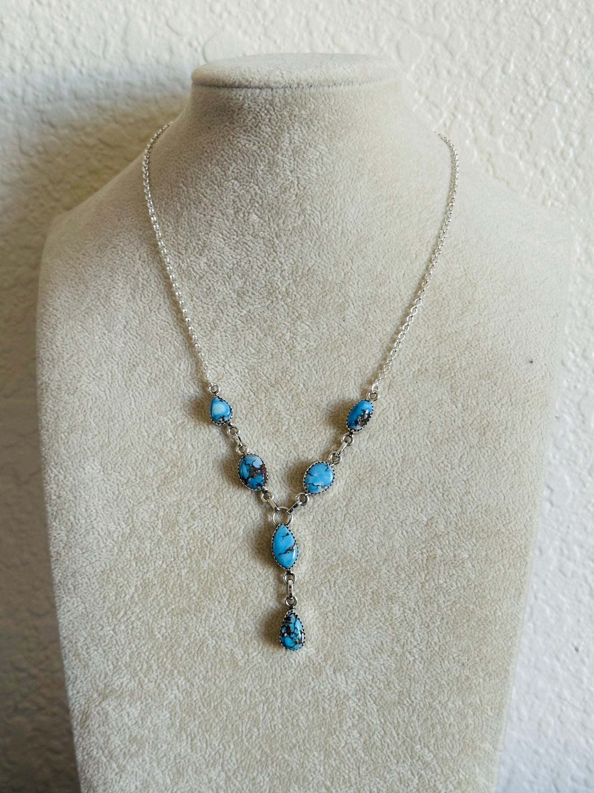 Southwest Handmade Golden Hills Turquoise & Sterling Silver Lariat Necklace