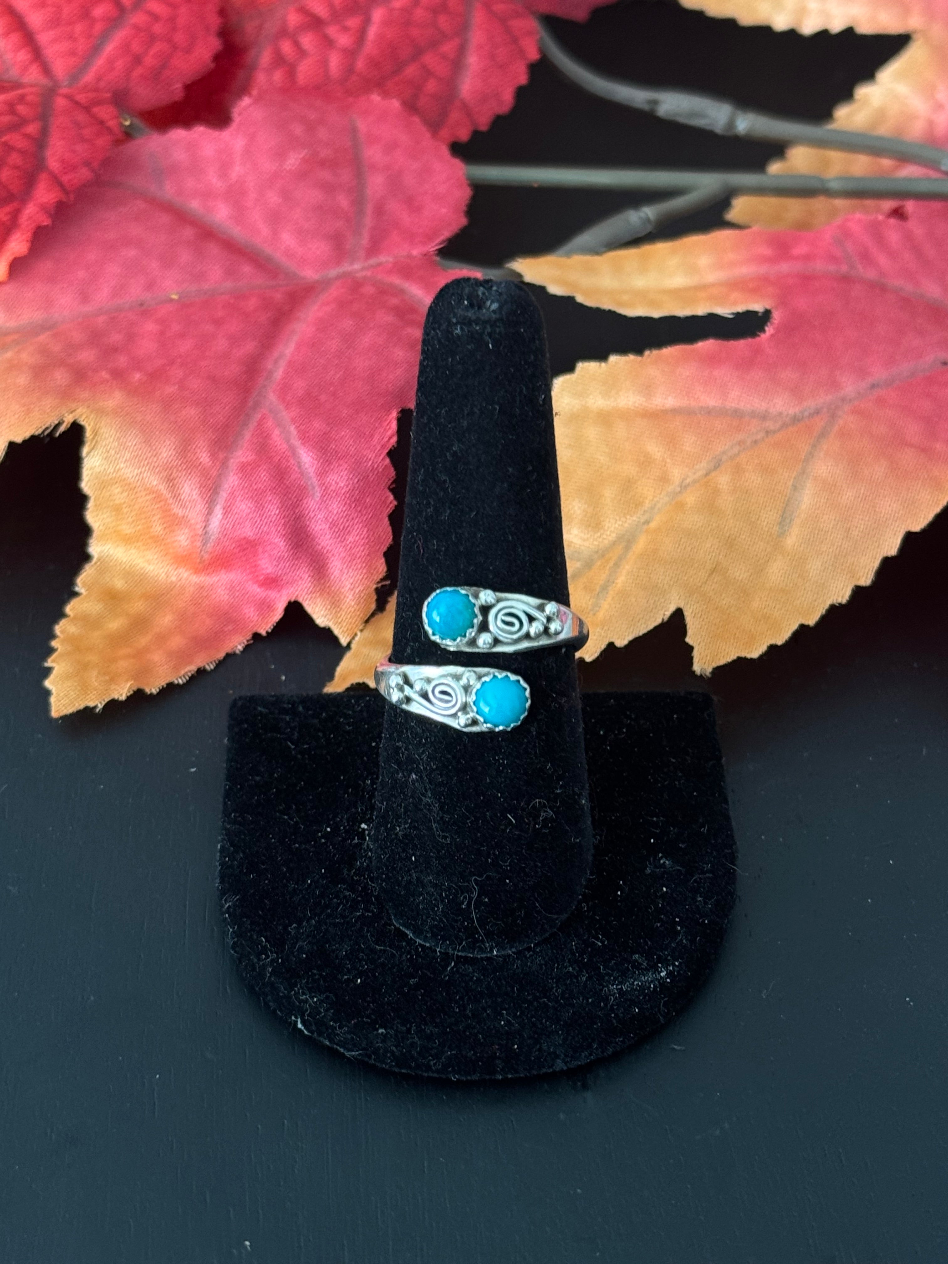 Navajo Made Kingman Turquoise & Sterling Silver Adjustable Ring