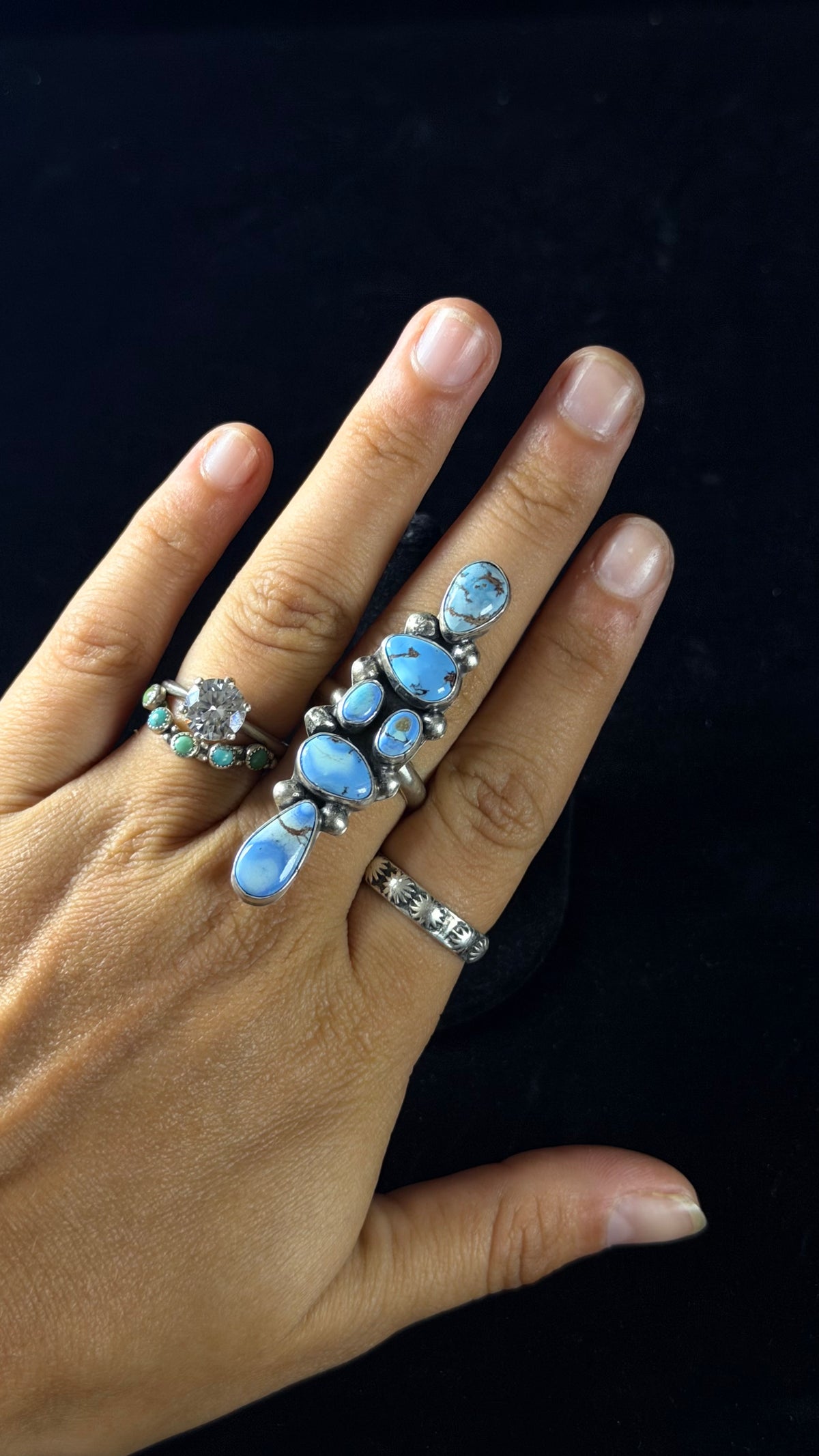 Jameson Garcia Golden Hill Turquoise & Sterling Silver Adjustable Cluster Ring
