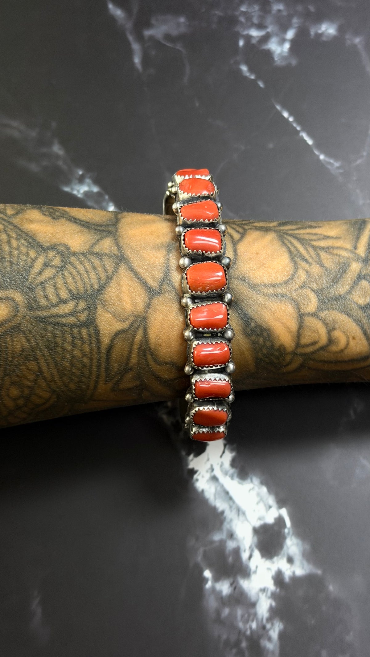 Wilbur Musket Mediterranean Coral & Sterling Silver Cluster Cuff Bracelet