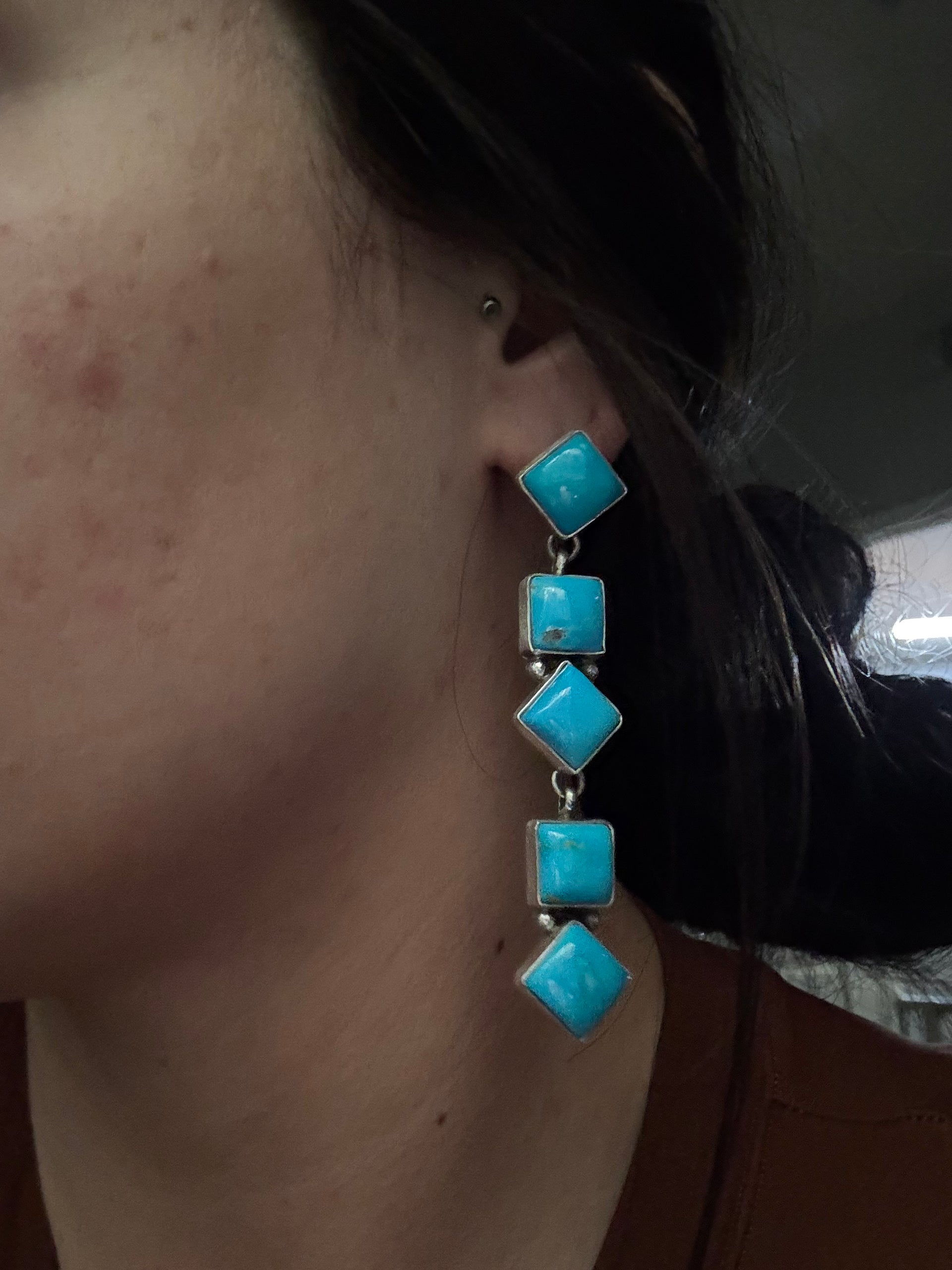 Eleanor Richards Kingman Turquoise & Sterling Silver Post Dangle Earrings