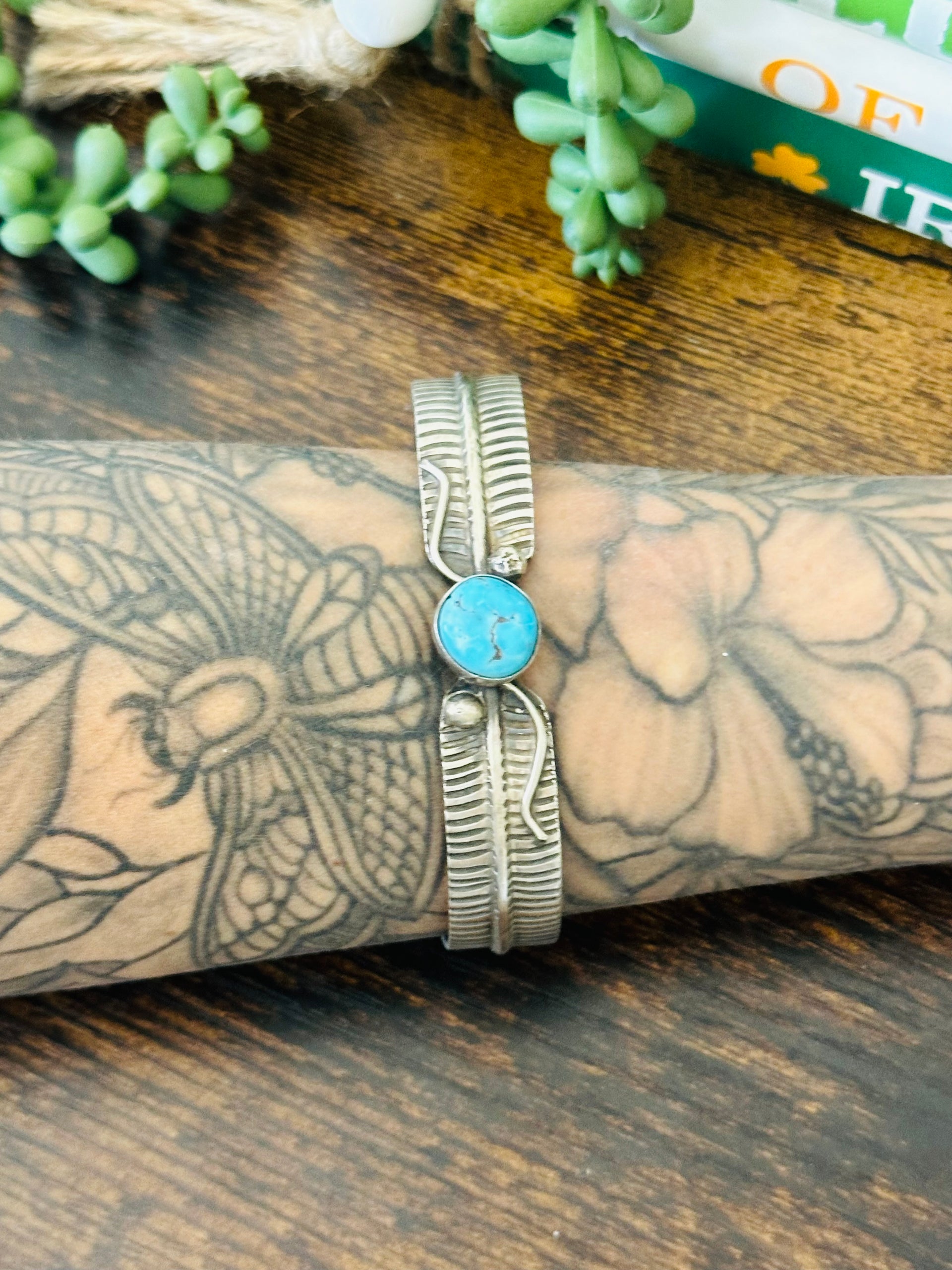 Navajo Made Kingman Turquoise & Sterling Silver Cuff Bracelet
