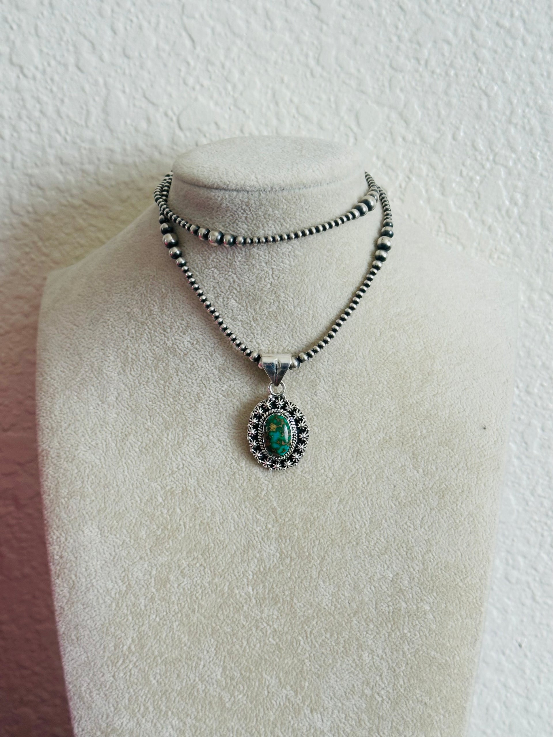 Southwest Handmade Sonoran Gold Turquoise & Sterling Silver Pendant