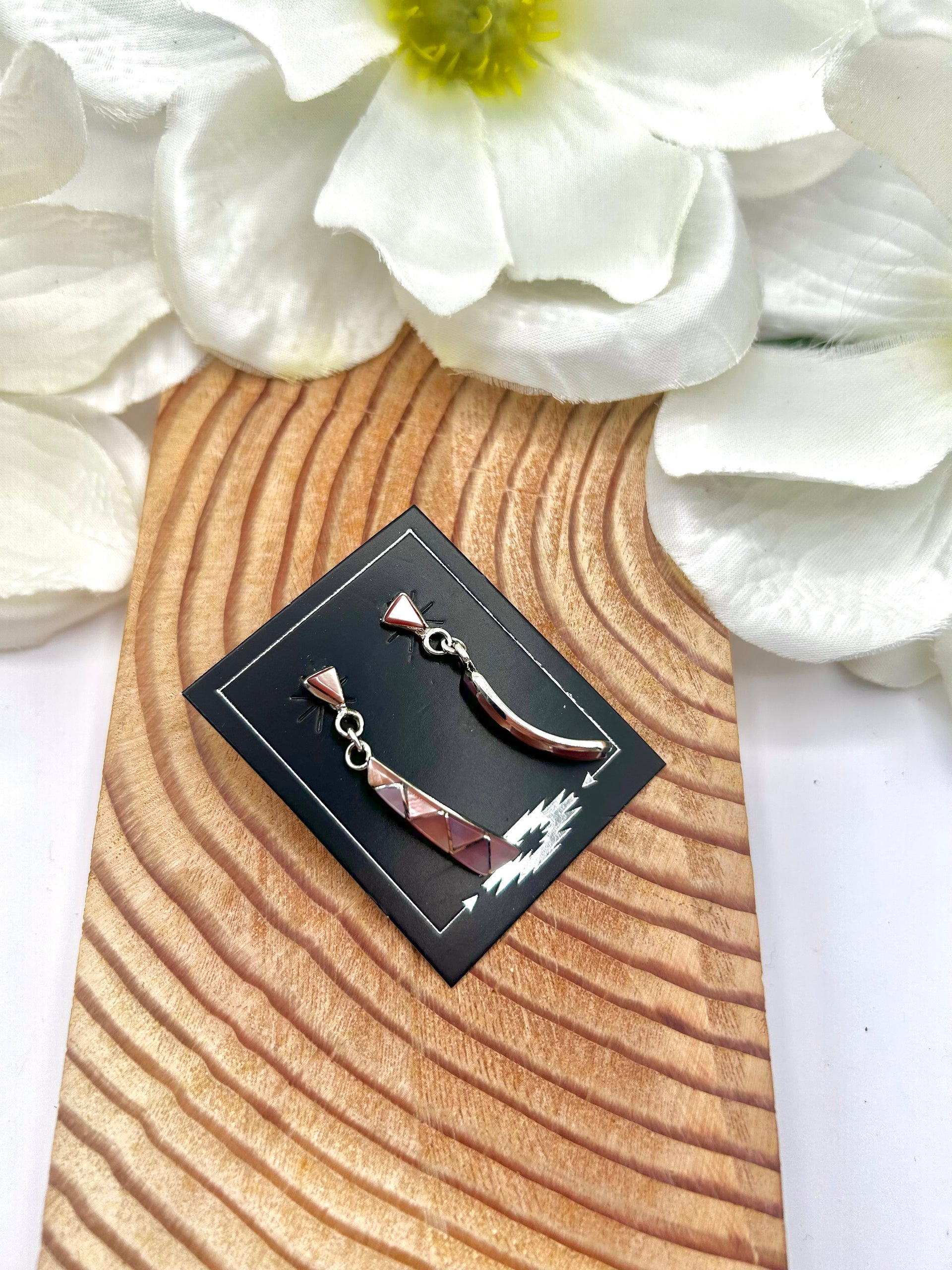 Zuni Made Mother of Pearl & Sterling Silver Post  Earrings