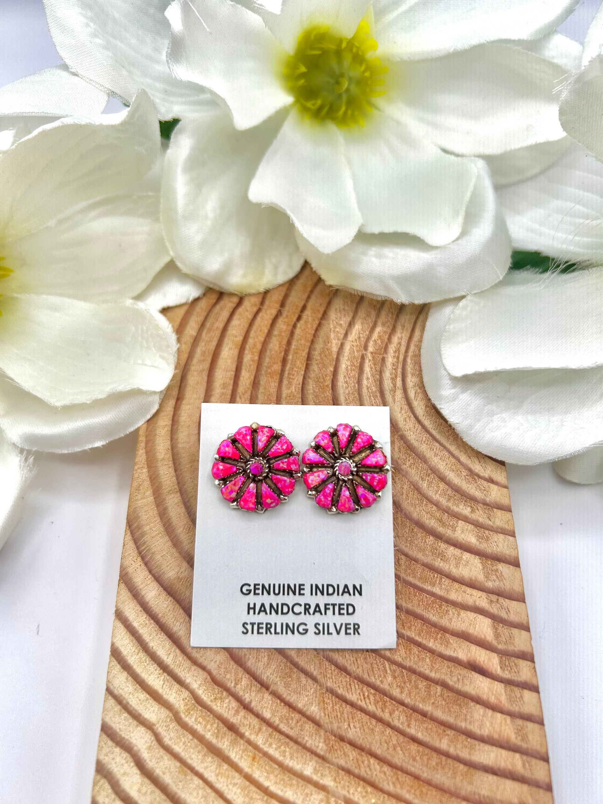 Navajo Made Pink Opal & Sterling Silver Post  Earrings