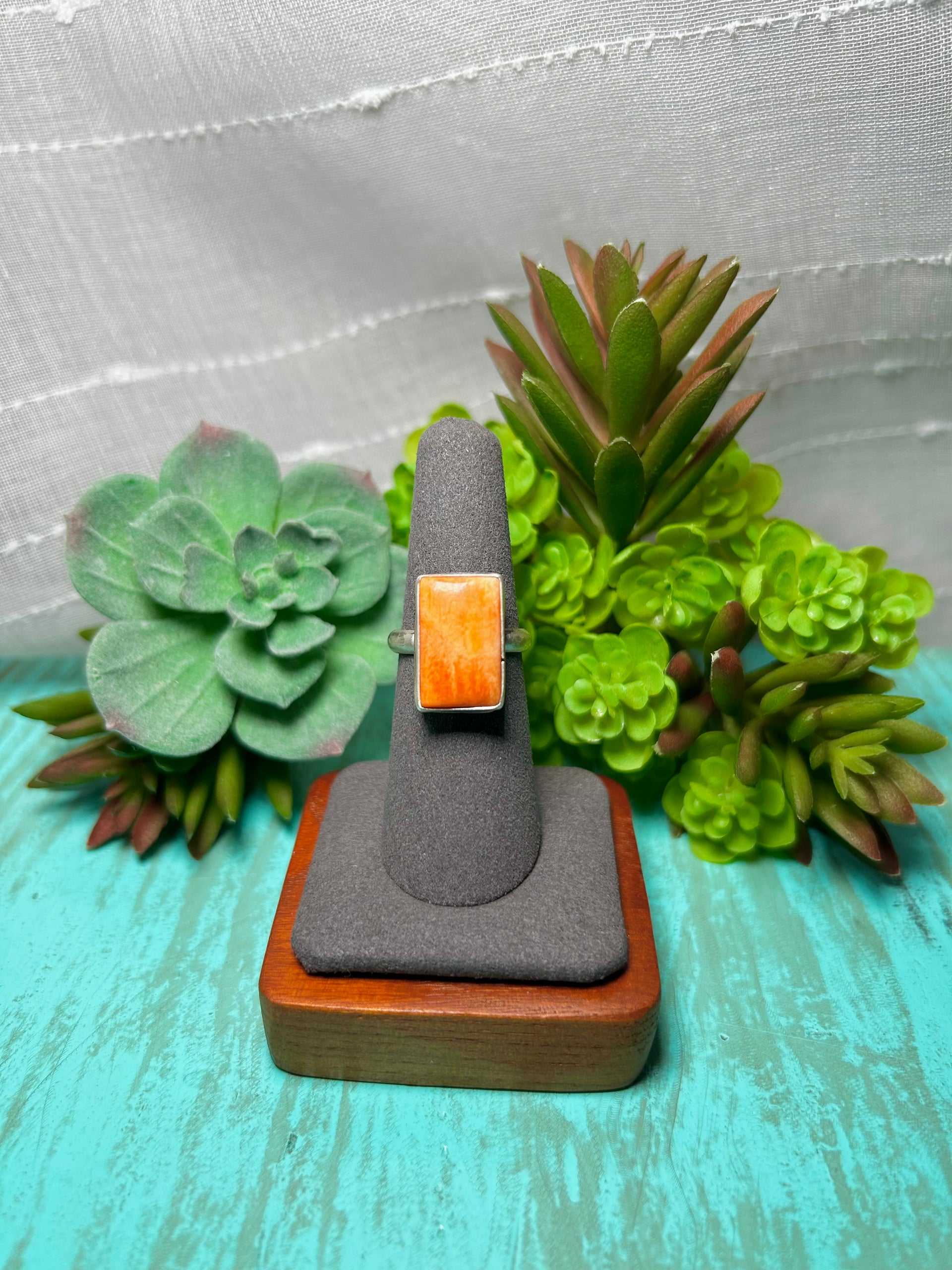 Navajo Made Spiny Oyster & Sterling Sliver Ring Size 6.75