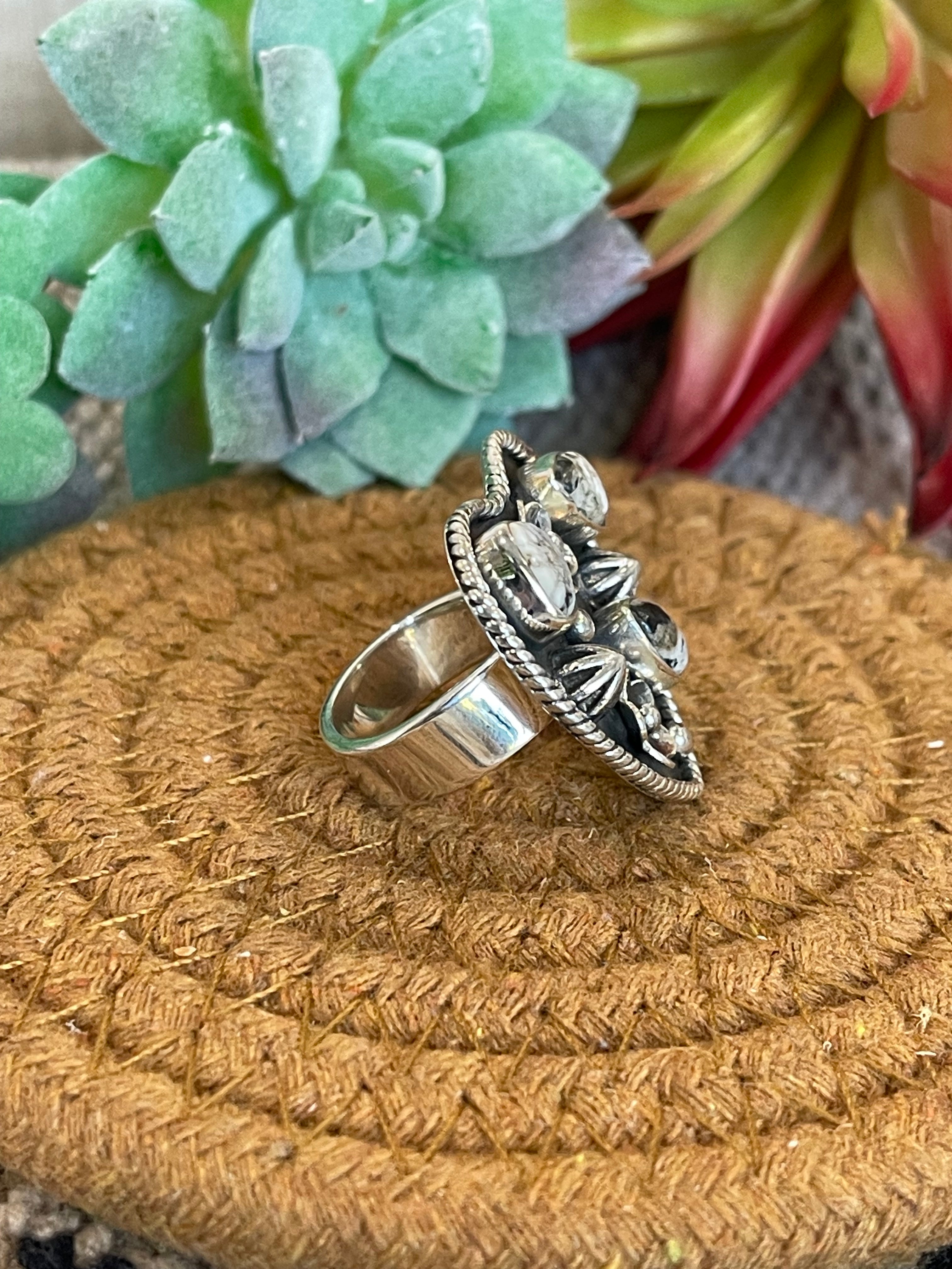 Southwest Handmade White Buffalo & Sterling Silver Adjustable Heart Ring