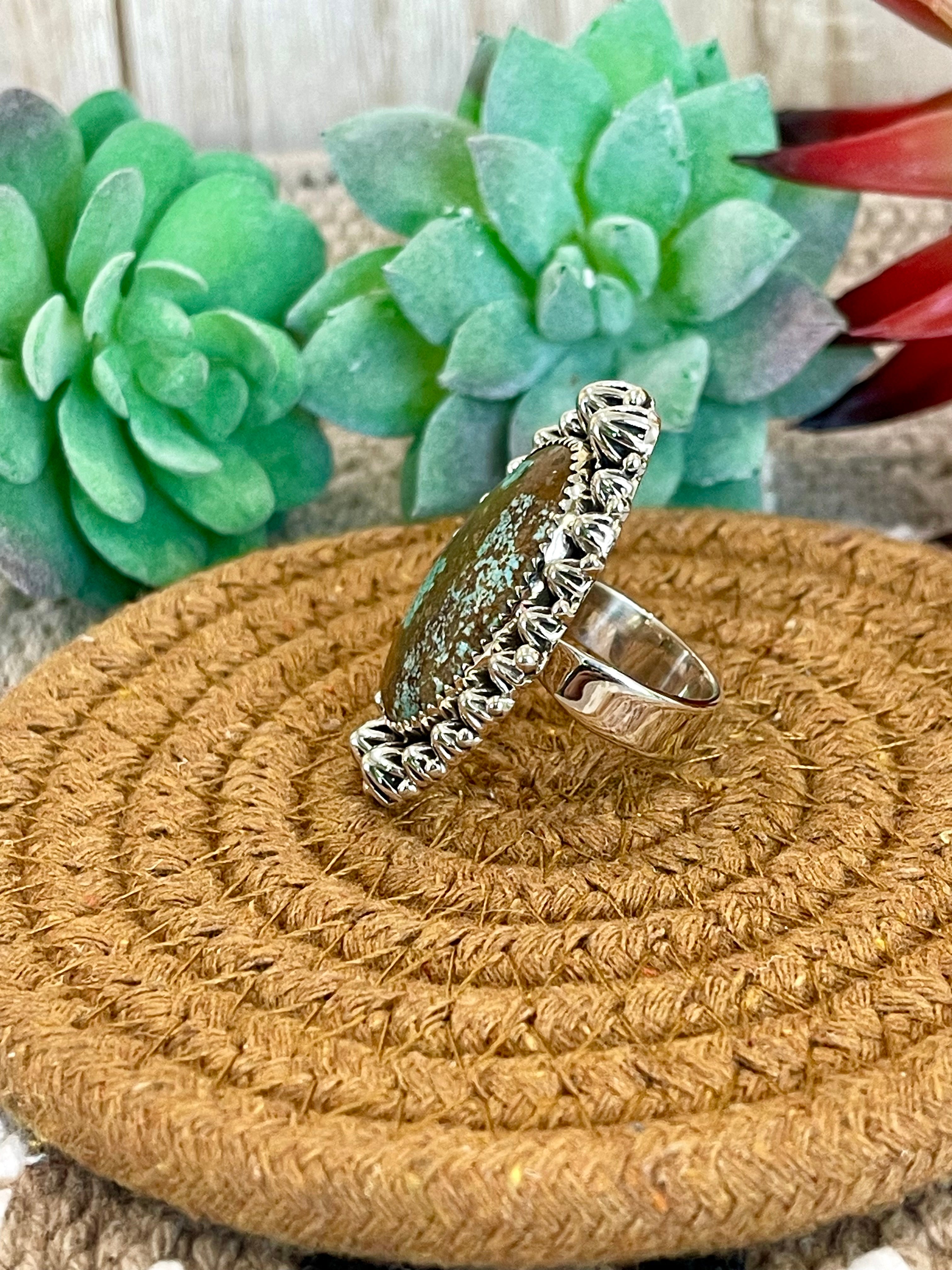 Southwest Handmade Number 8 Turquoise & Sterling Silver Adjustable Ring