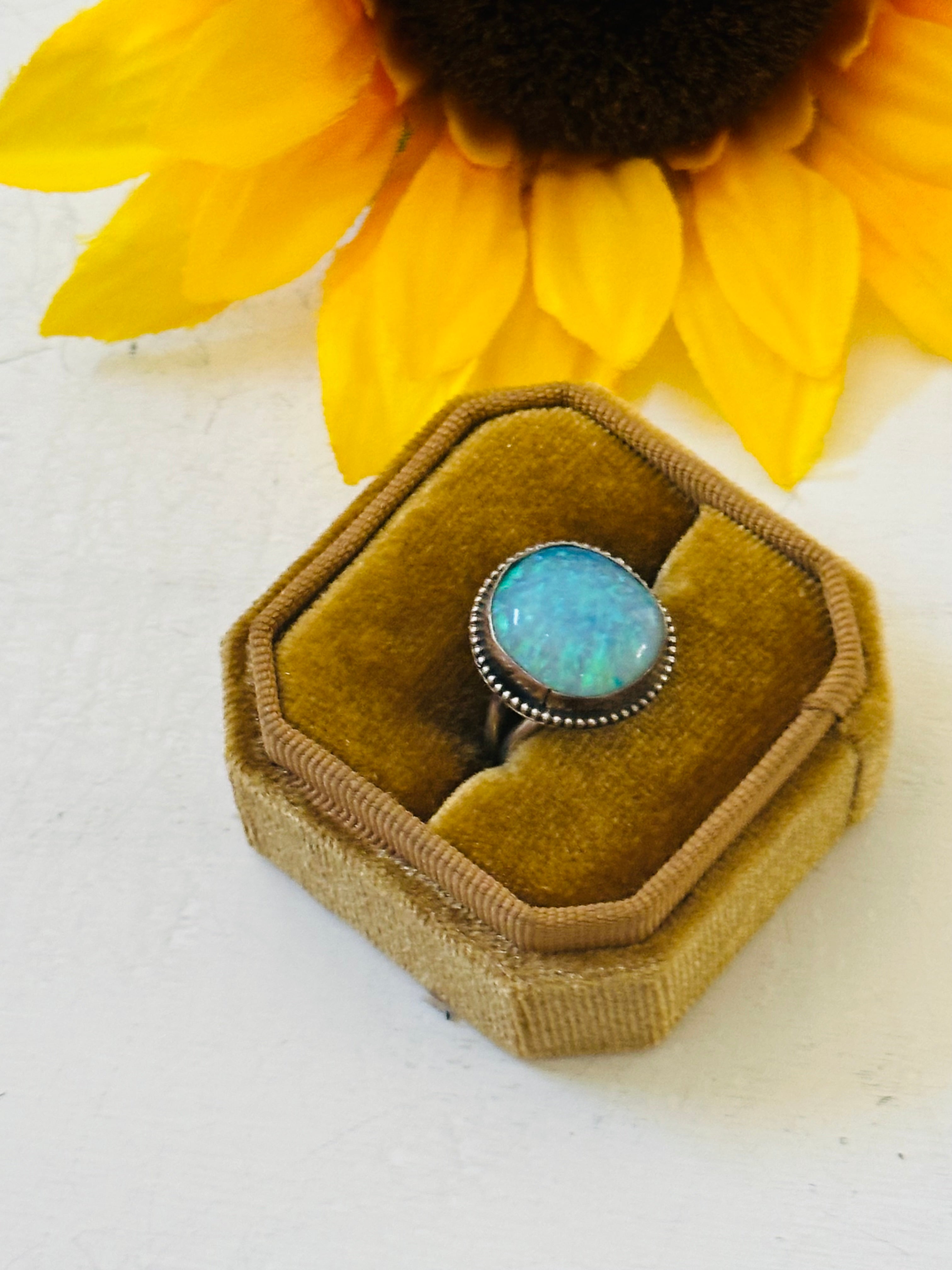 Navajo Made Blue Opal & Sterling Silver Ring Size 6.5