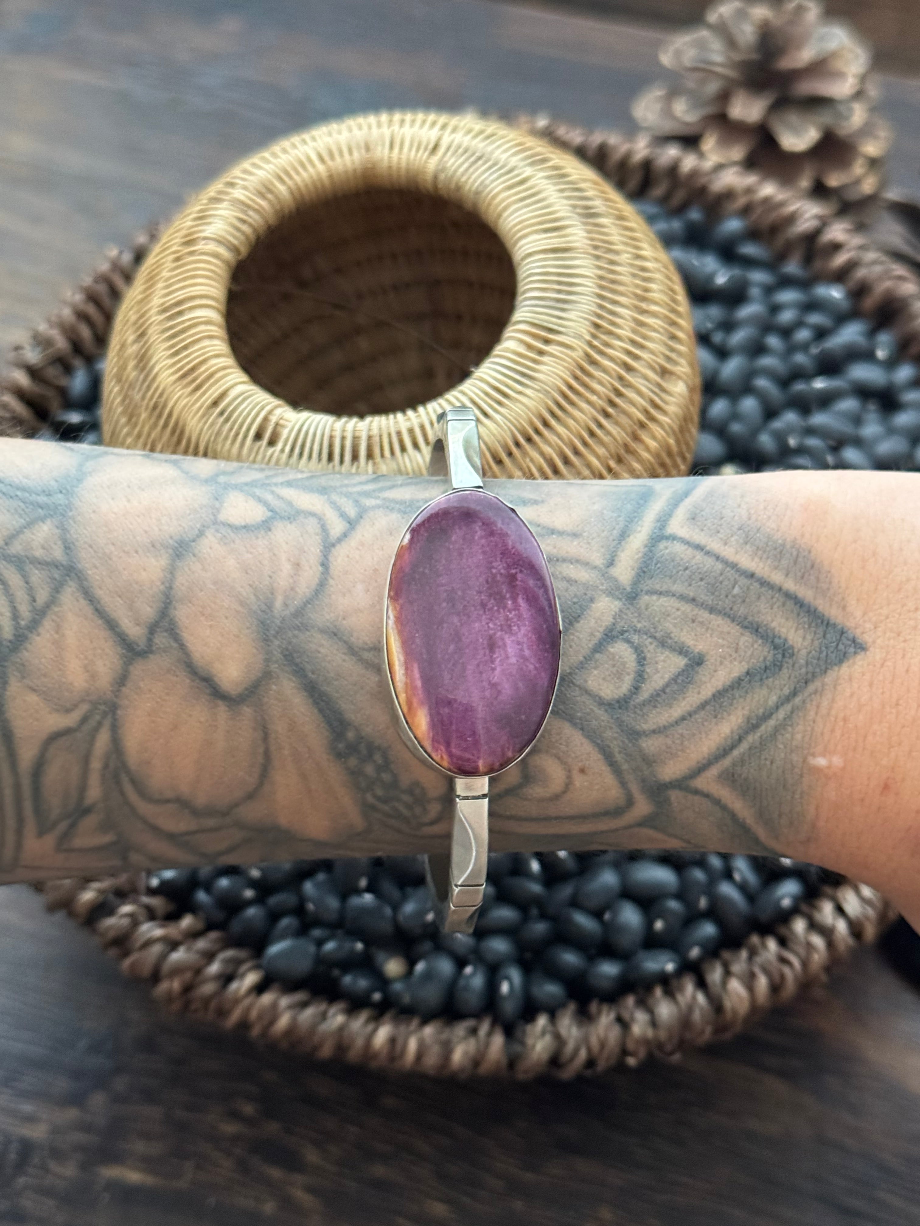 Navajo Made Purple Spiny Oyster & Sterling Silver Cuff Bracelet