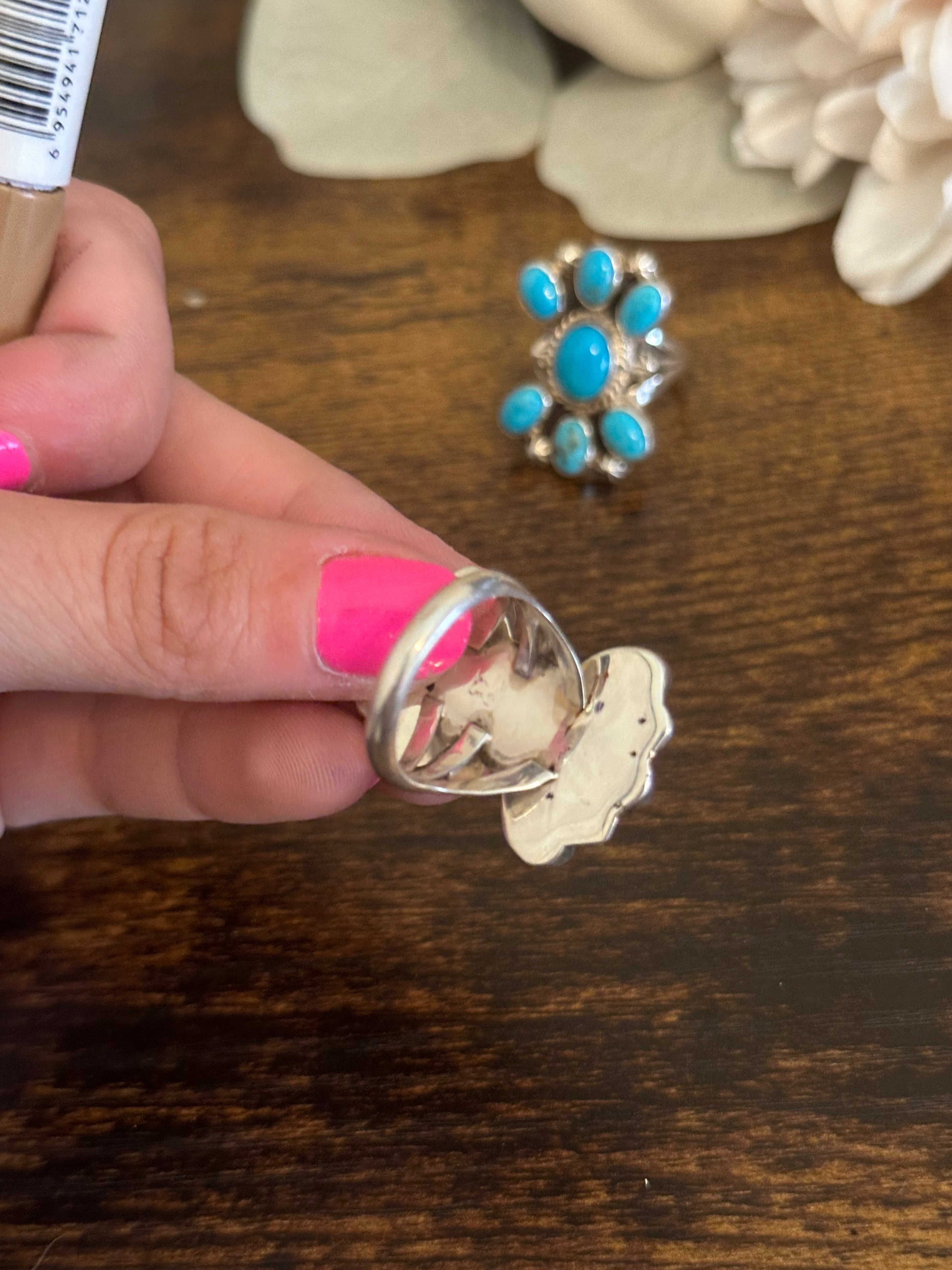 Navajo Made Kingman Turquoise & Sterling Silver Ring