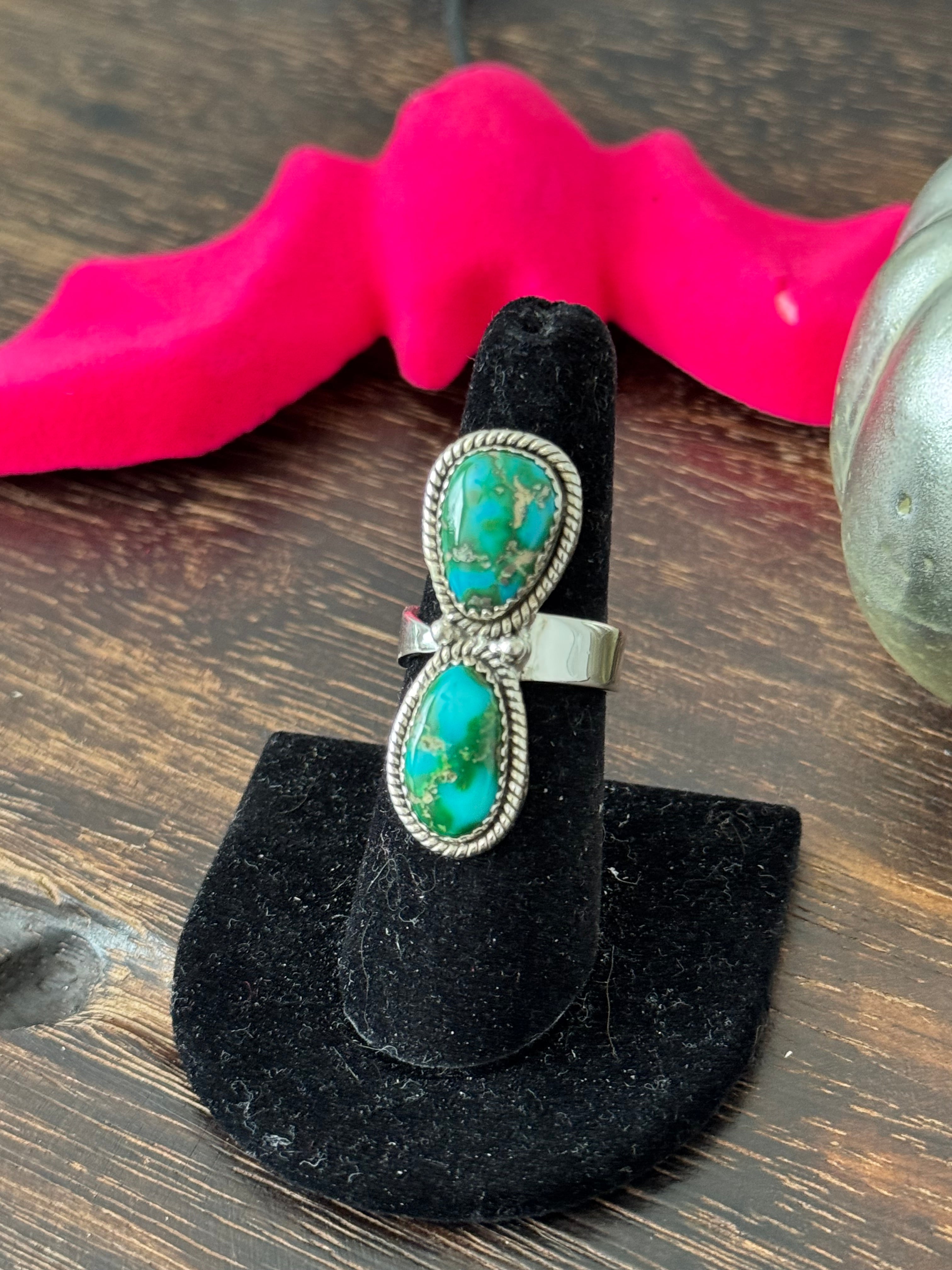 Southwest Handmade Sonoran Mountain Turquoise & Sterling Silver Adjustable Ring