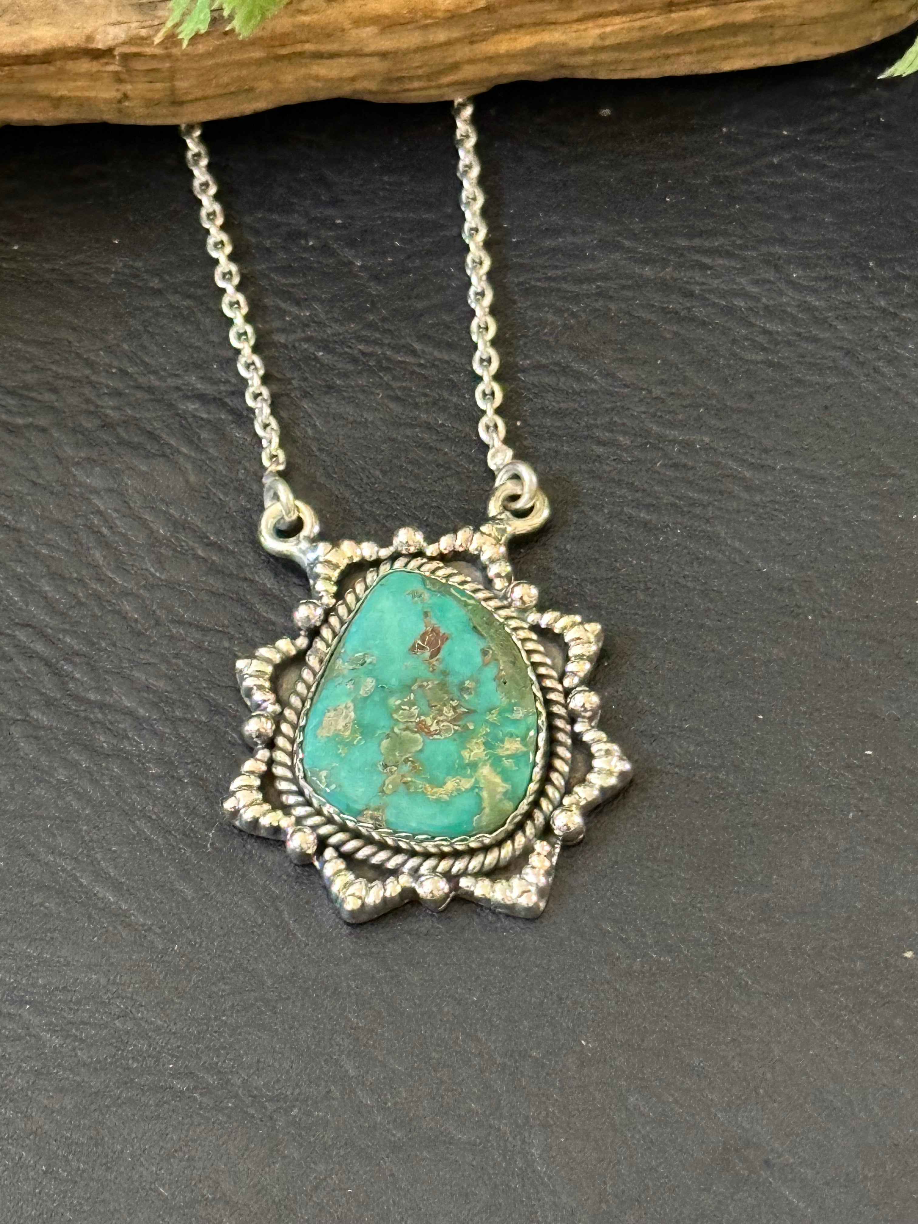 Southwest Handmade Emerald Valley Turquoise & Sterling Silver Necklace