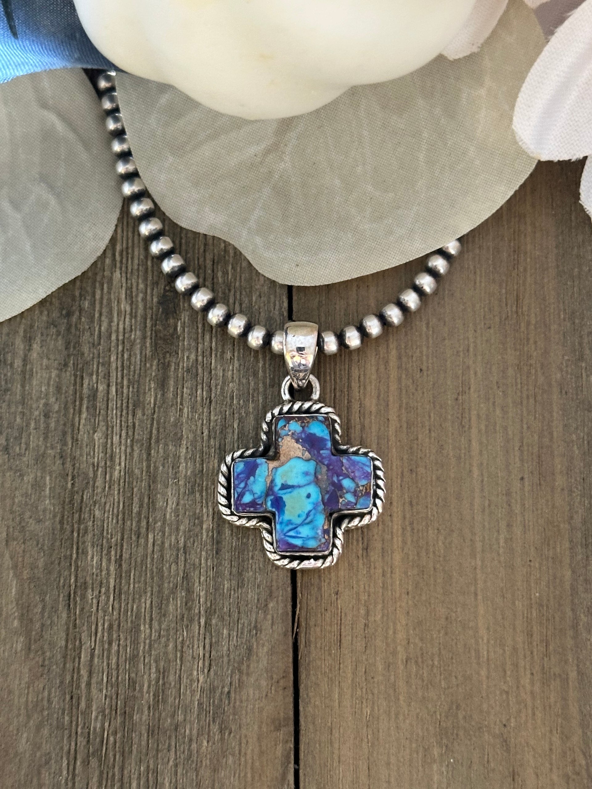 Southwest Handmade Mohave Turquoise & Sterling Silver Pendant