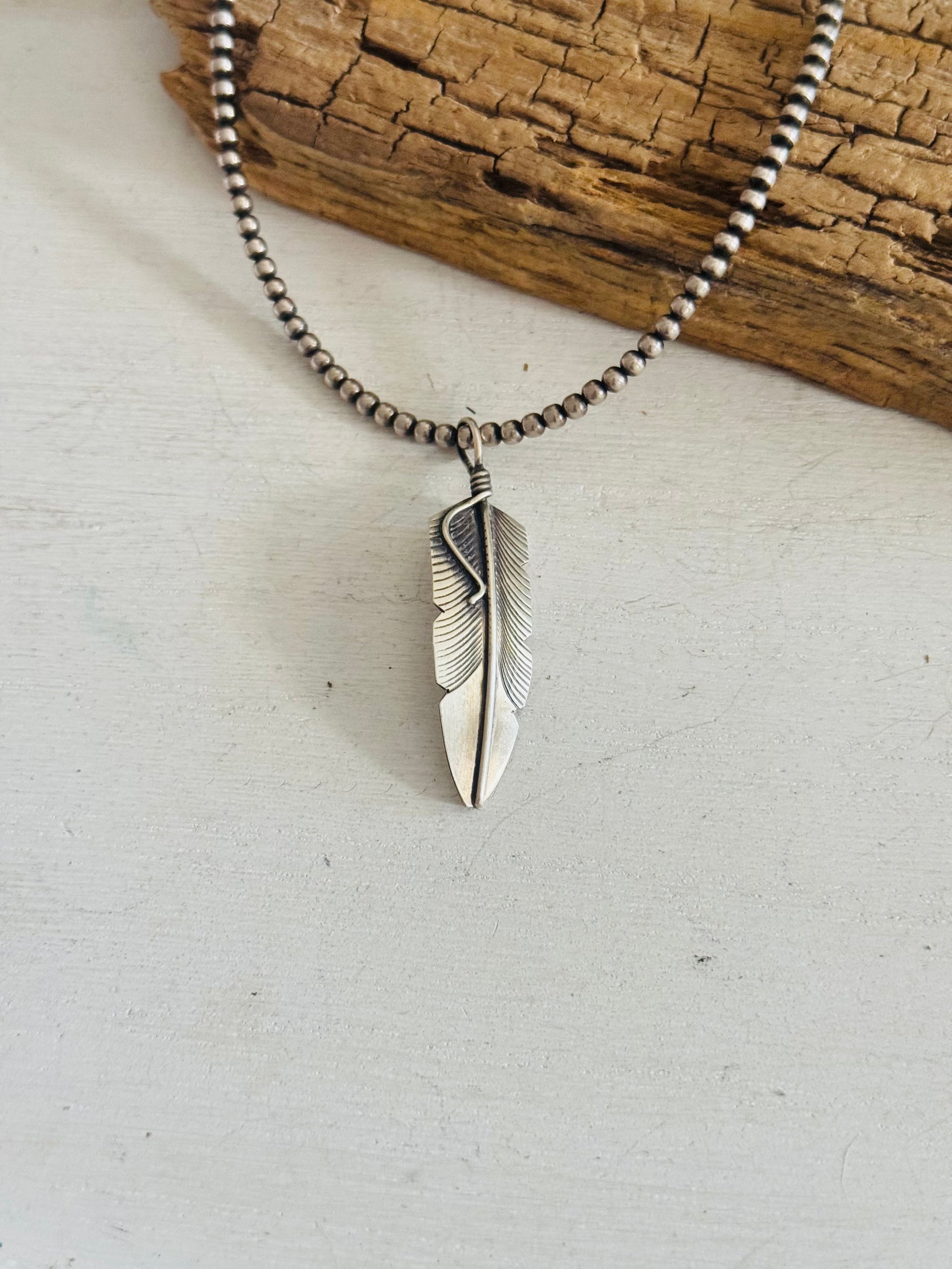Navajo Made Sterling Silver Feather Pendant
