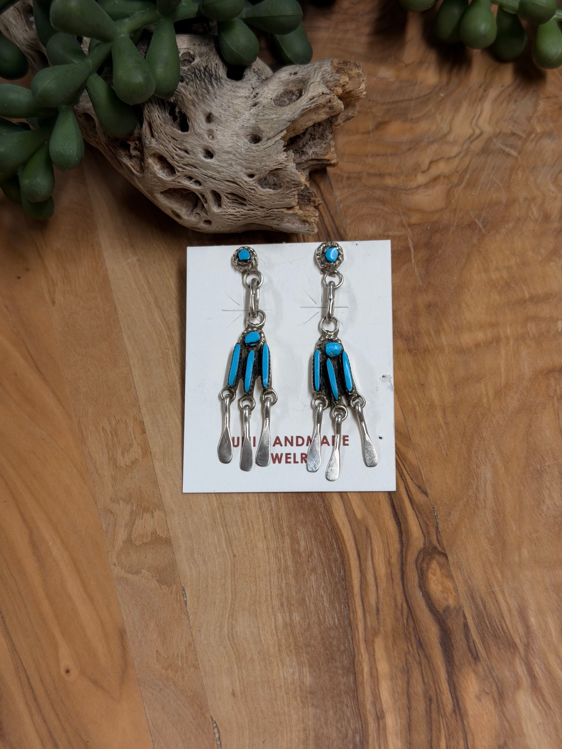 Zuni Made Kingman Turquoise & Sterling Silver Post Dangle Earrings