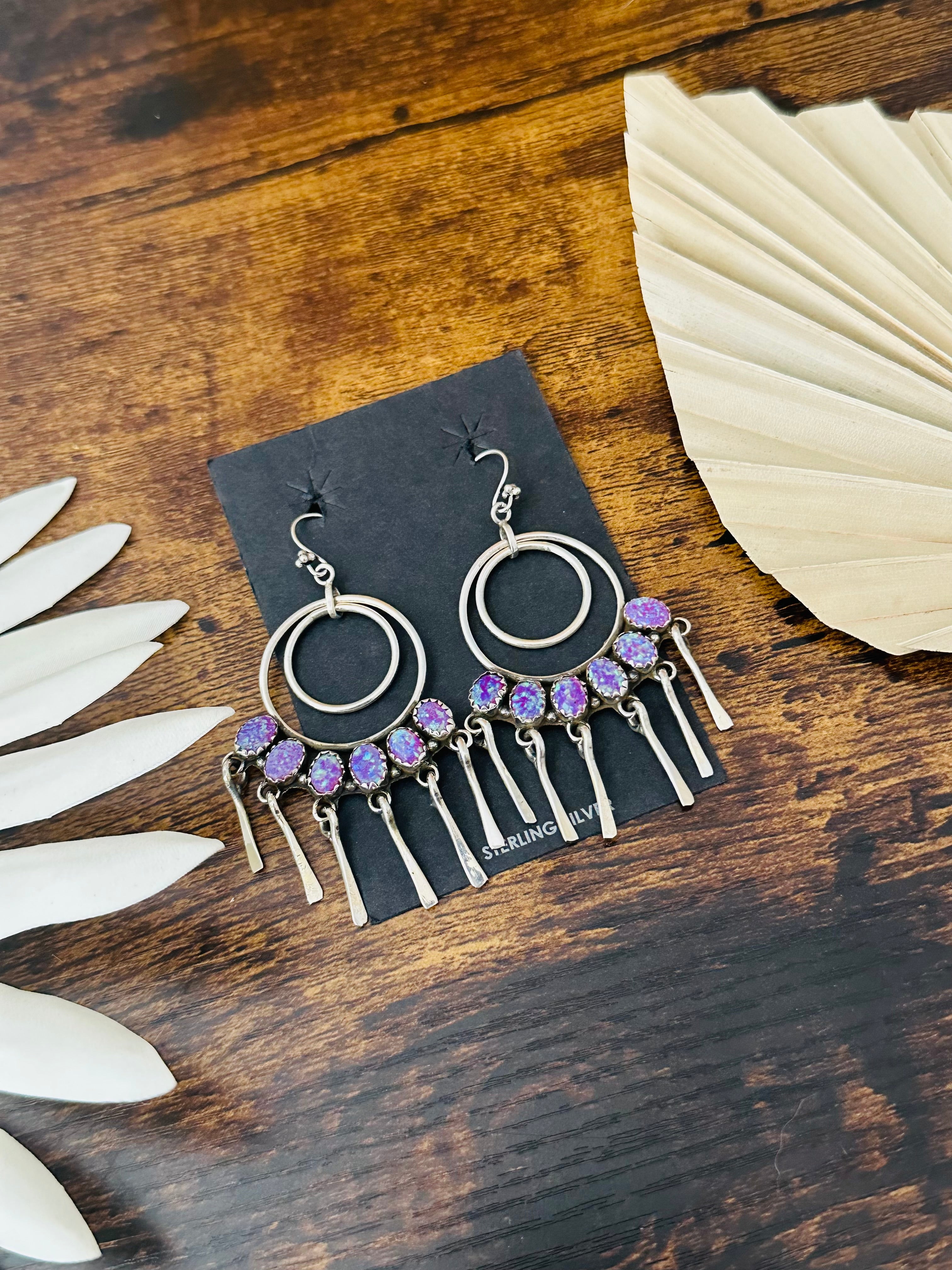 Southwest Handmade Purple Opal & Sterling Silver Dangle Earrings