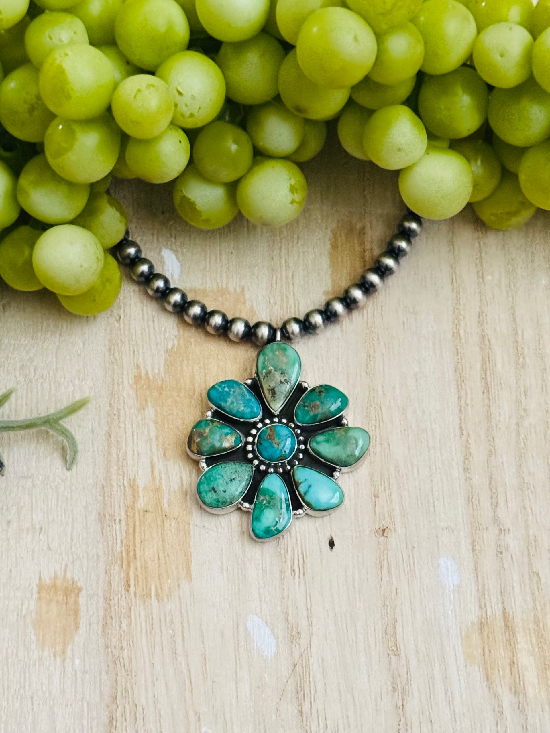 Southwest Handmade Royston Turquoise & Sterling Silver Pearl Necklace