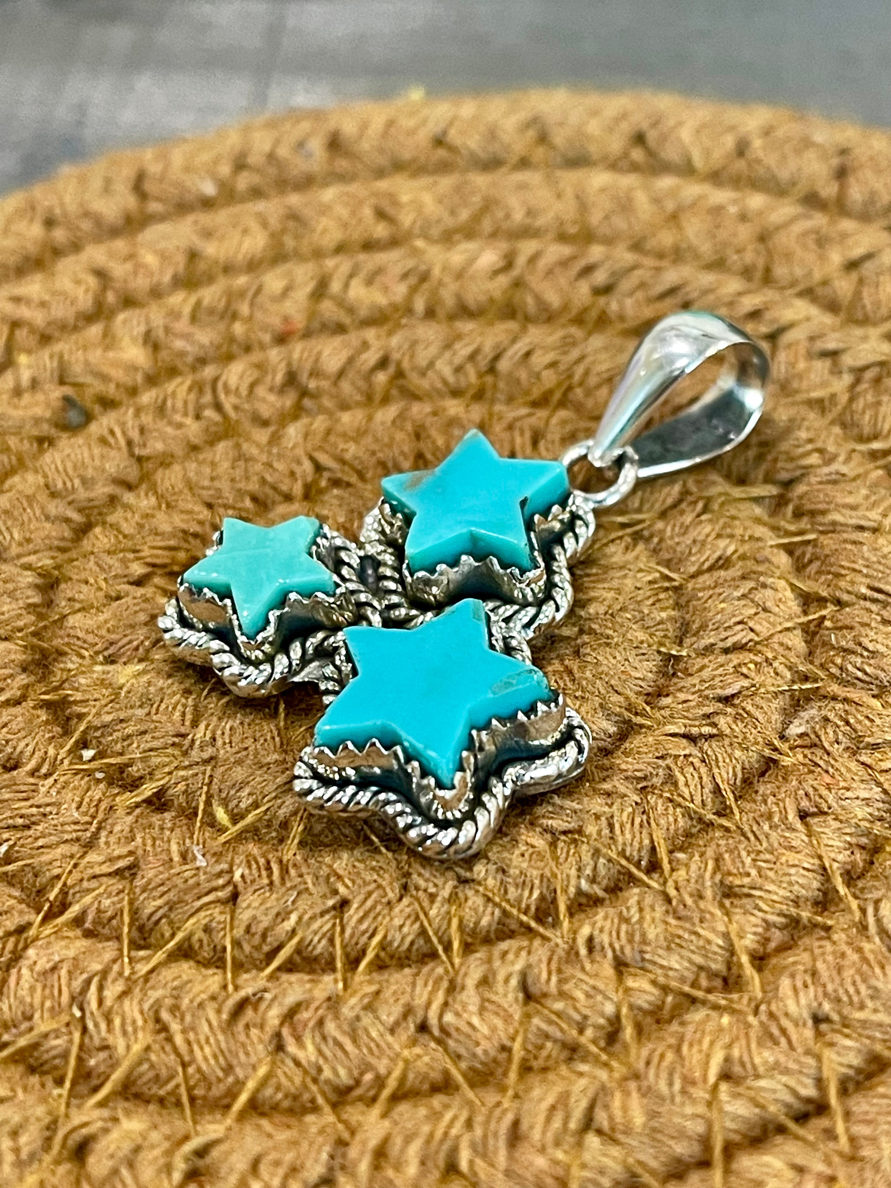 Southwest Handmade Kingman Turquoise & Sterling Silver Star Pendant