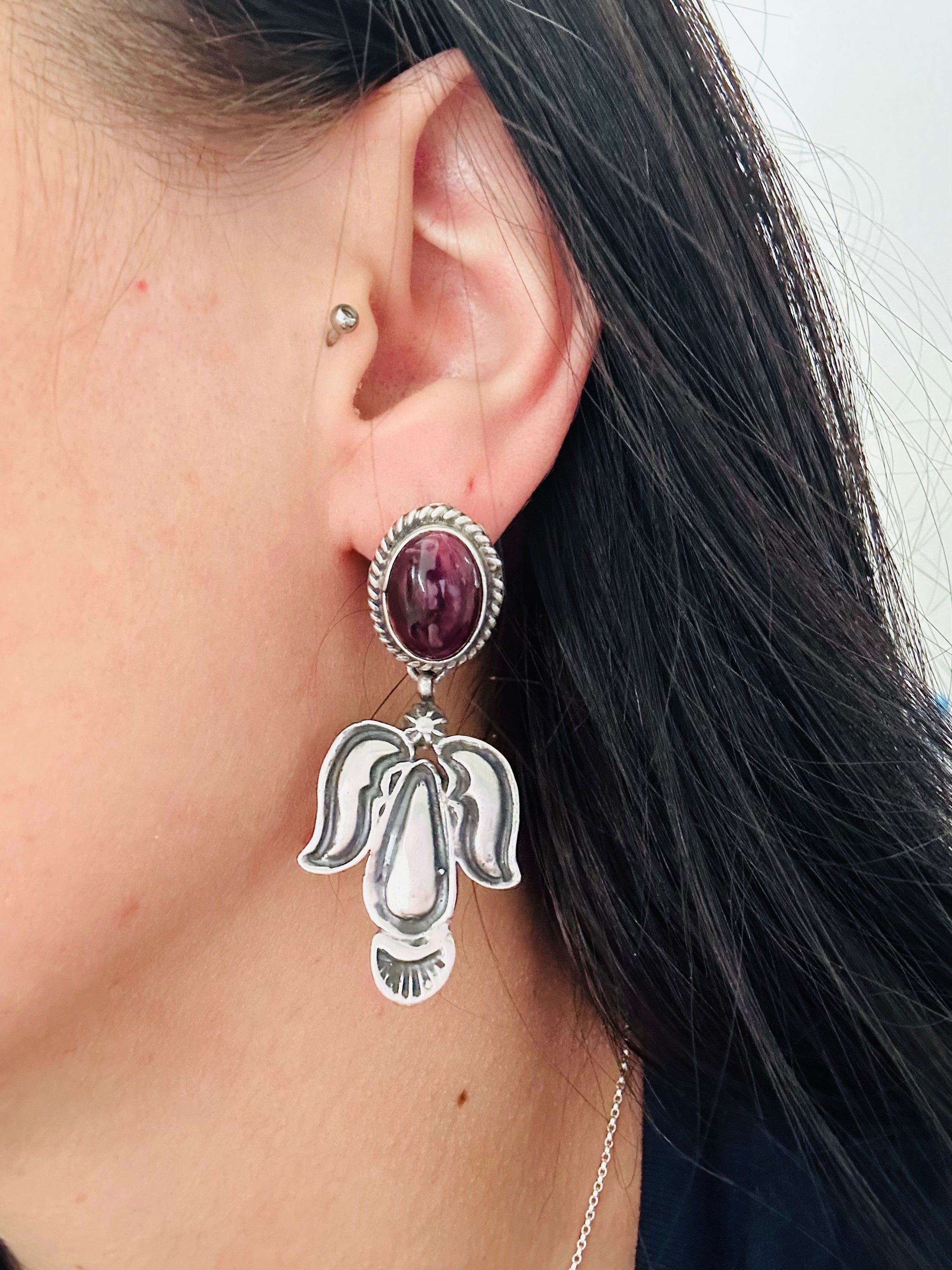 Navajo Made Purple Spiny Oyster & Sterling Silver Post Earrings