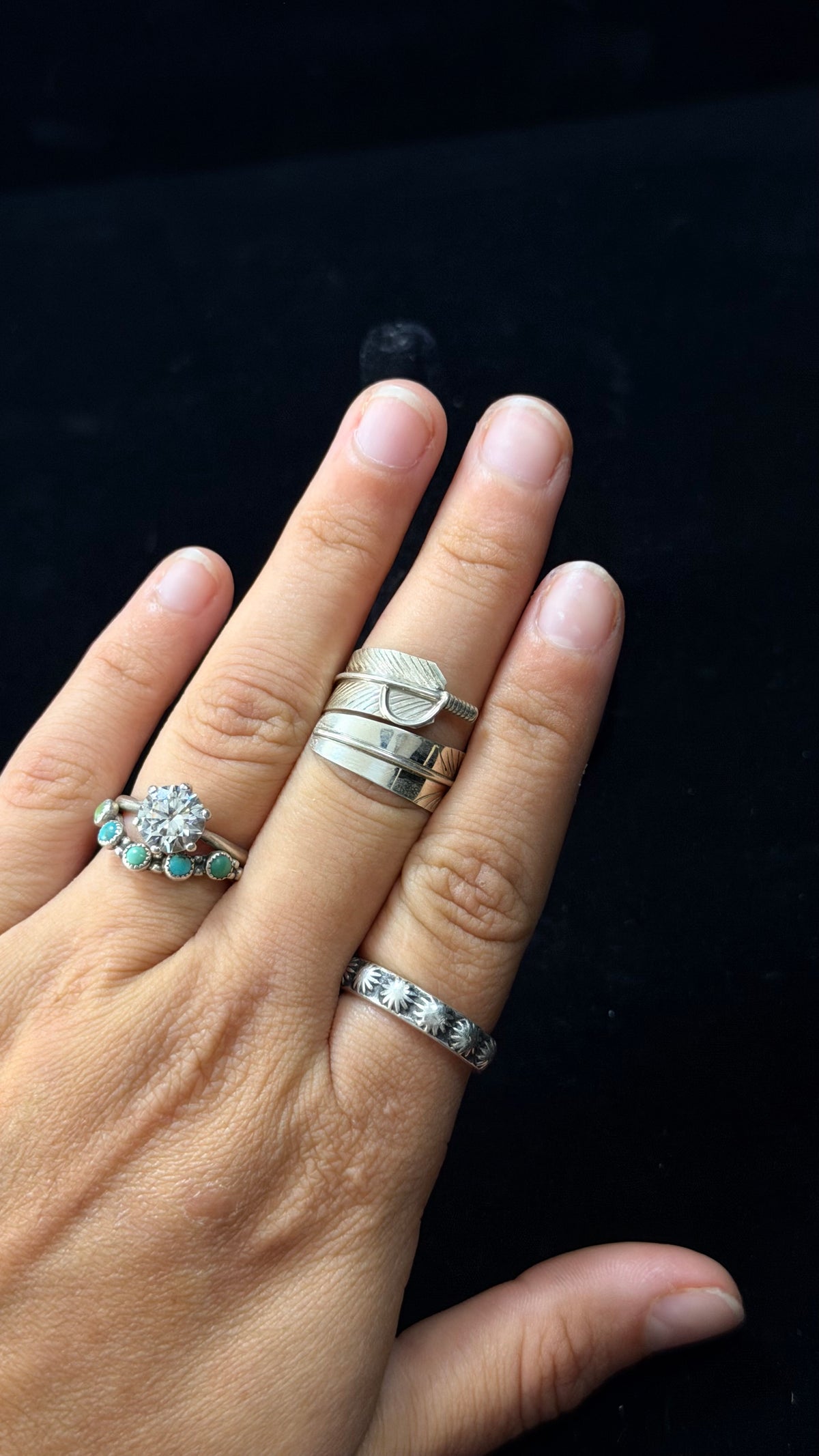 Navajo Made Sterling Silver Feather Adjustable Ring