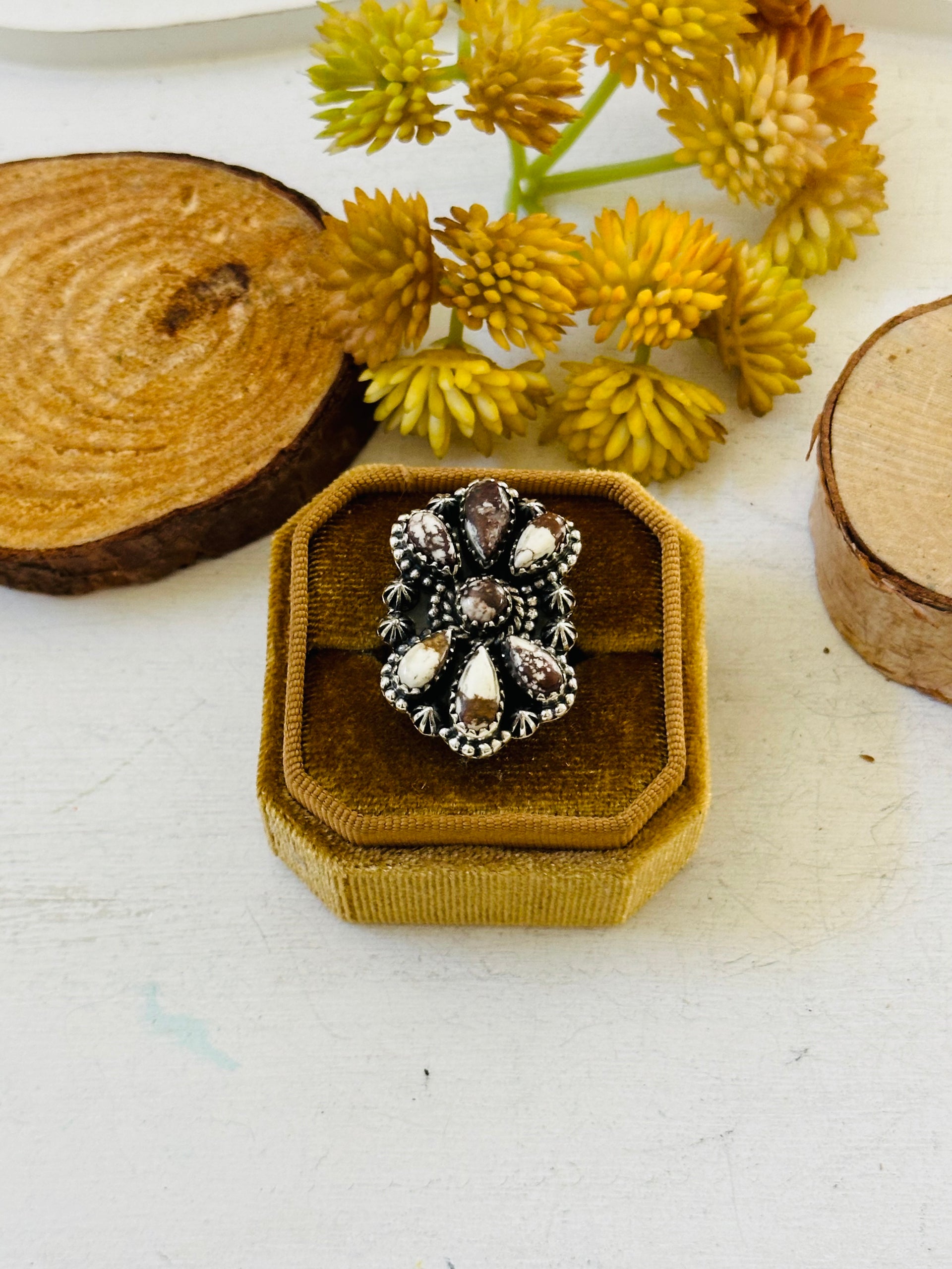 TTD “Sky Cascade” Wild Horse & Sterling Silver Adjustable Cluster Ring