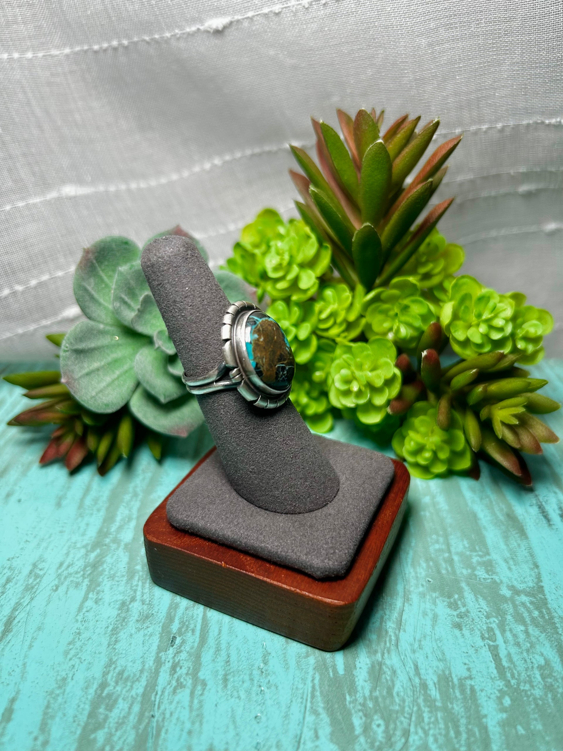 Navajo Made Blue Moon Turquoise & Sterling Sliver Ring Size 6.5