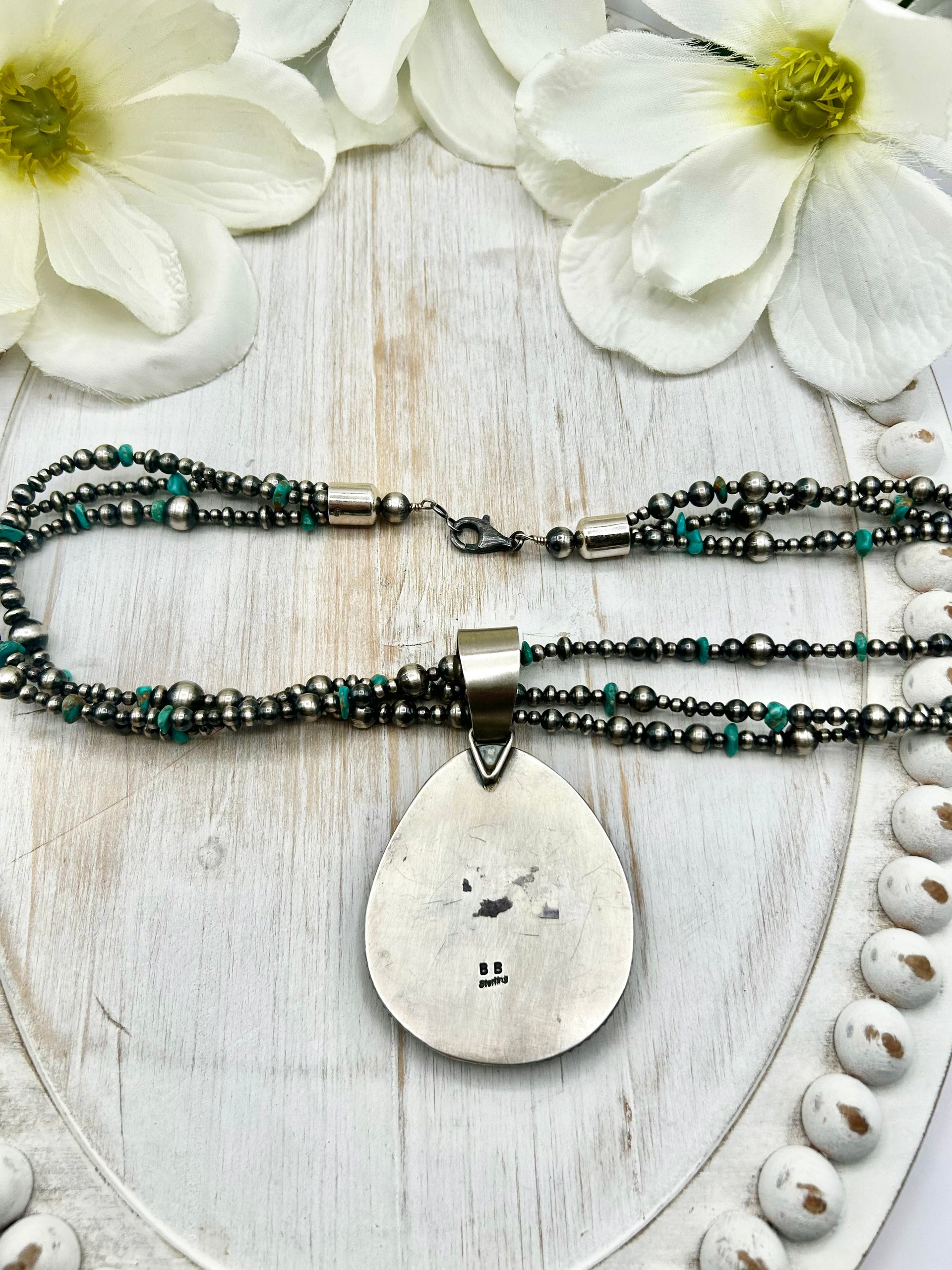 Navajo Made Kingman Turquoise & Sterling Silver Necklace