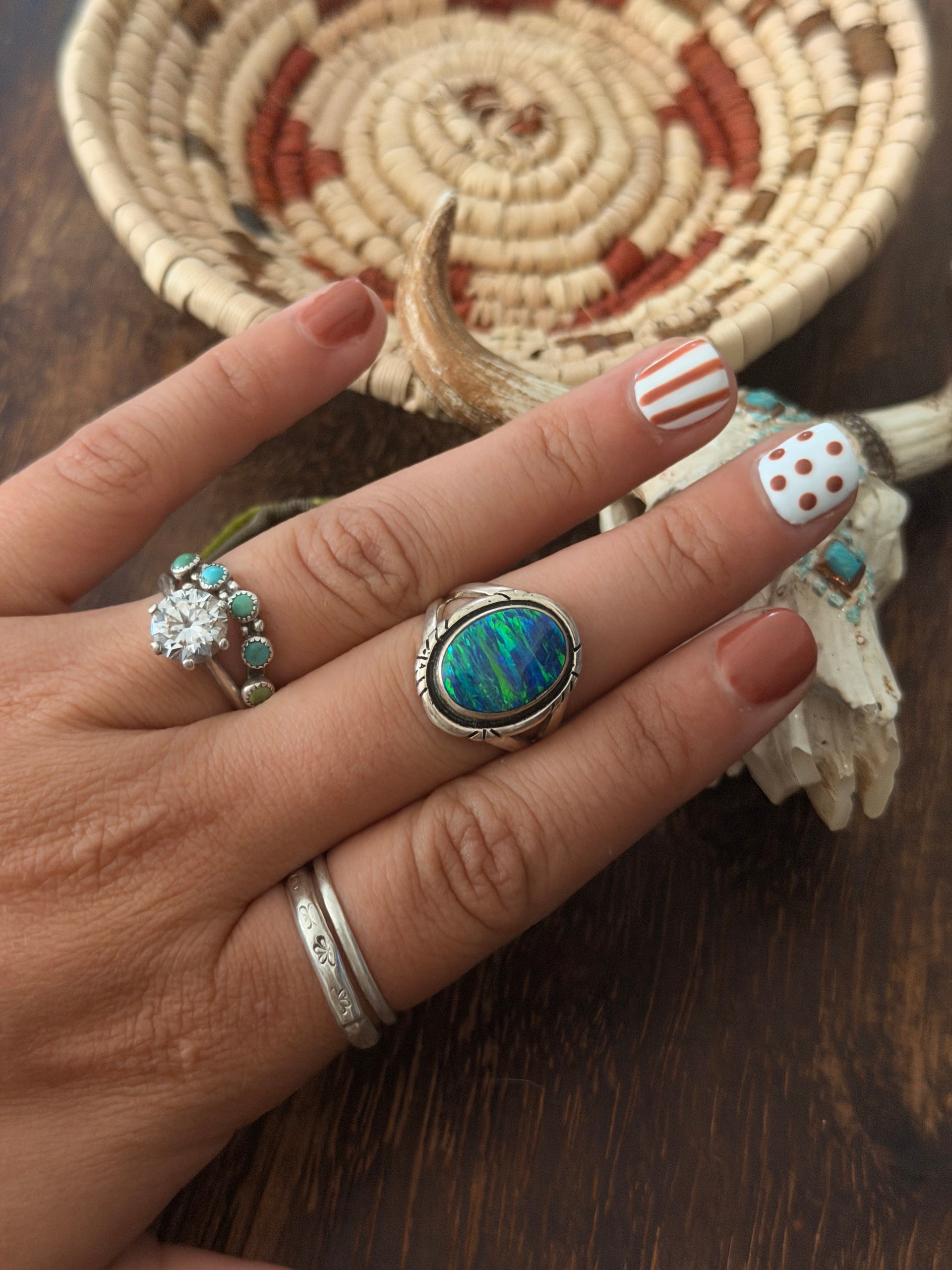 Navajo Made Opal & Sterling Silver Ring Size 7
