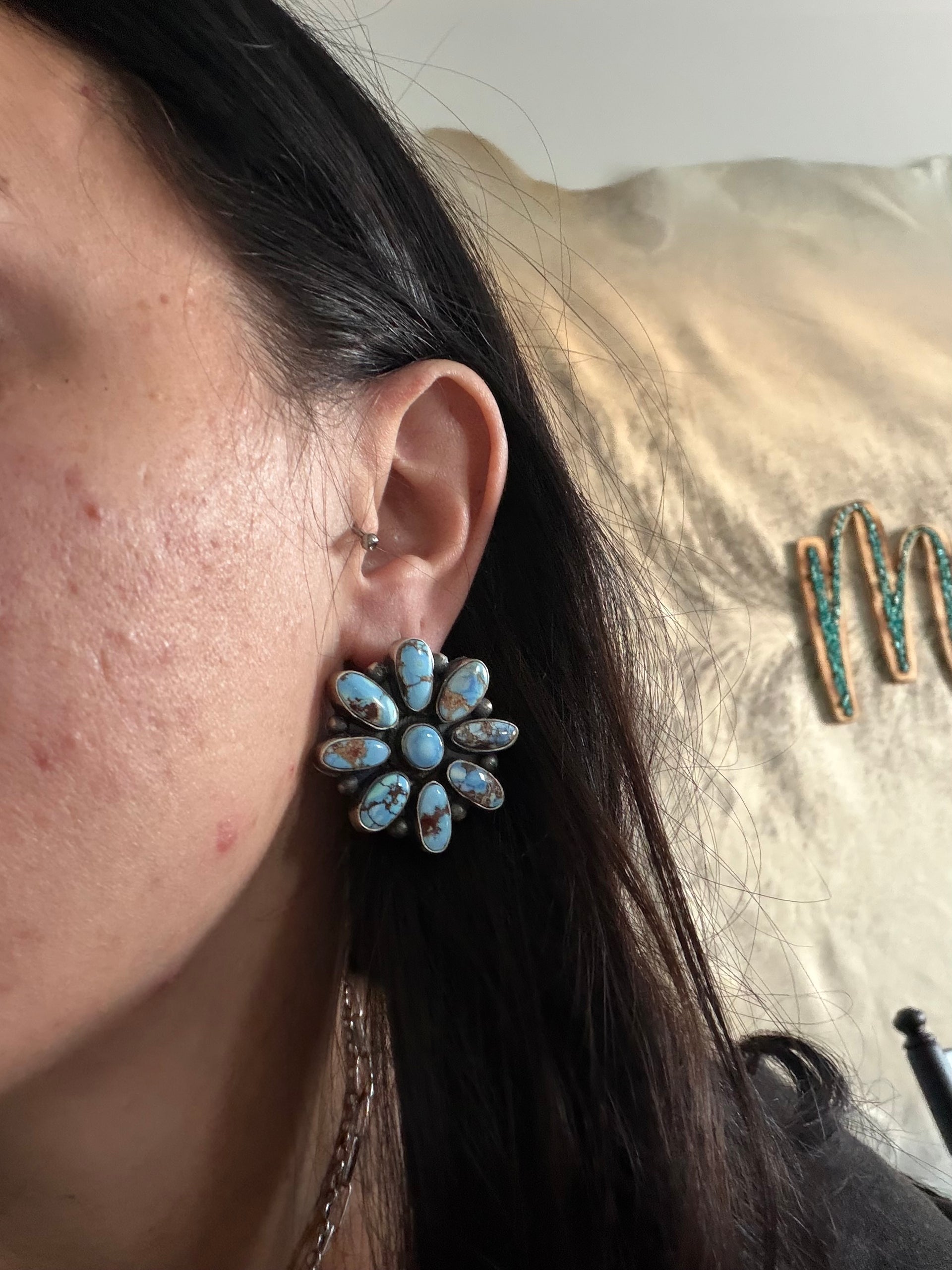 Dave Skeets Golden Hills Turquoise & Sterling Silver Post Dangle Earrings