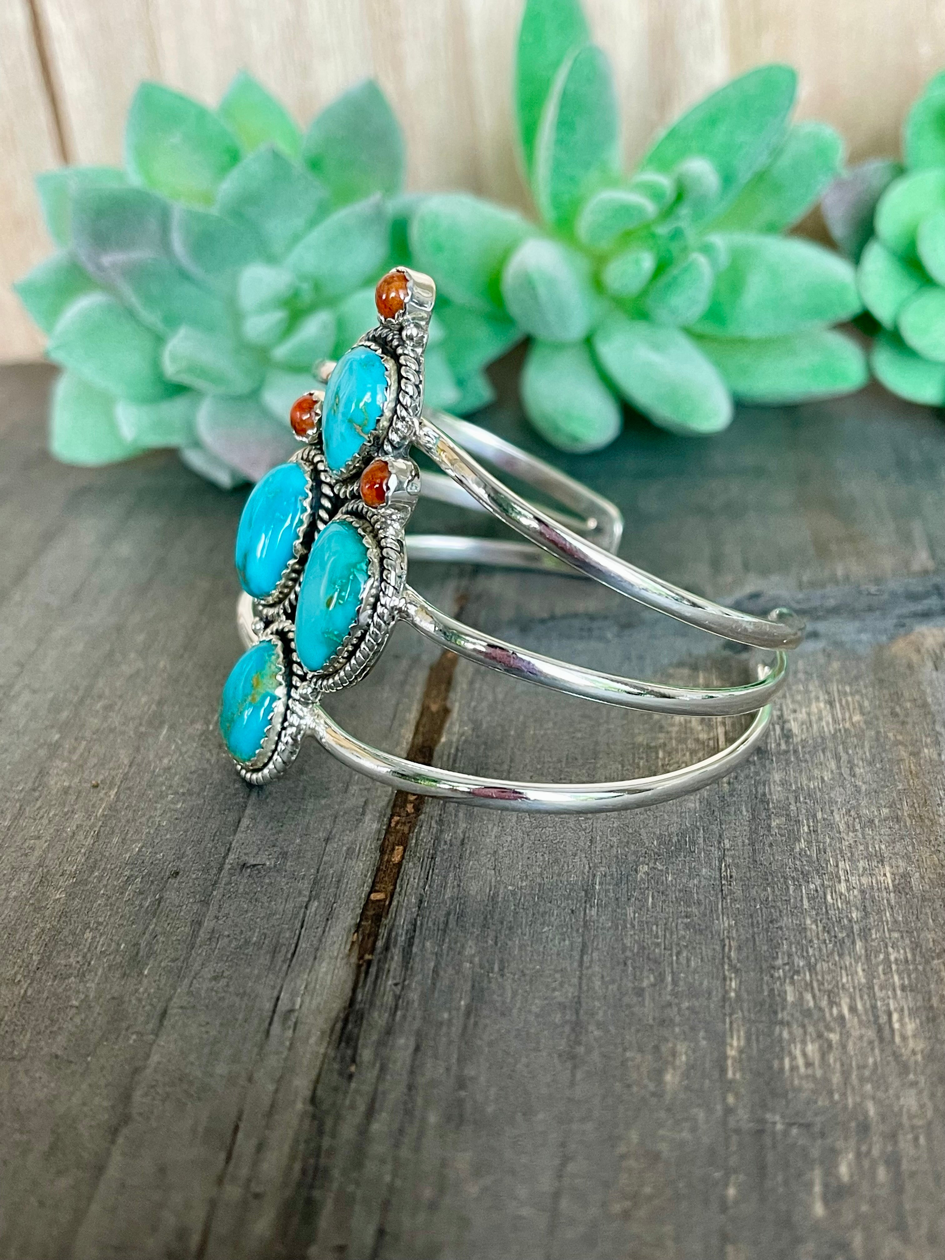 Southwest Handmade Multi Stone & Sterling Silver Cuff Bracelet