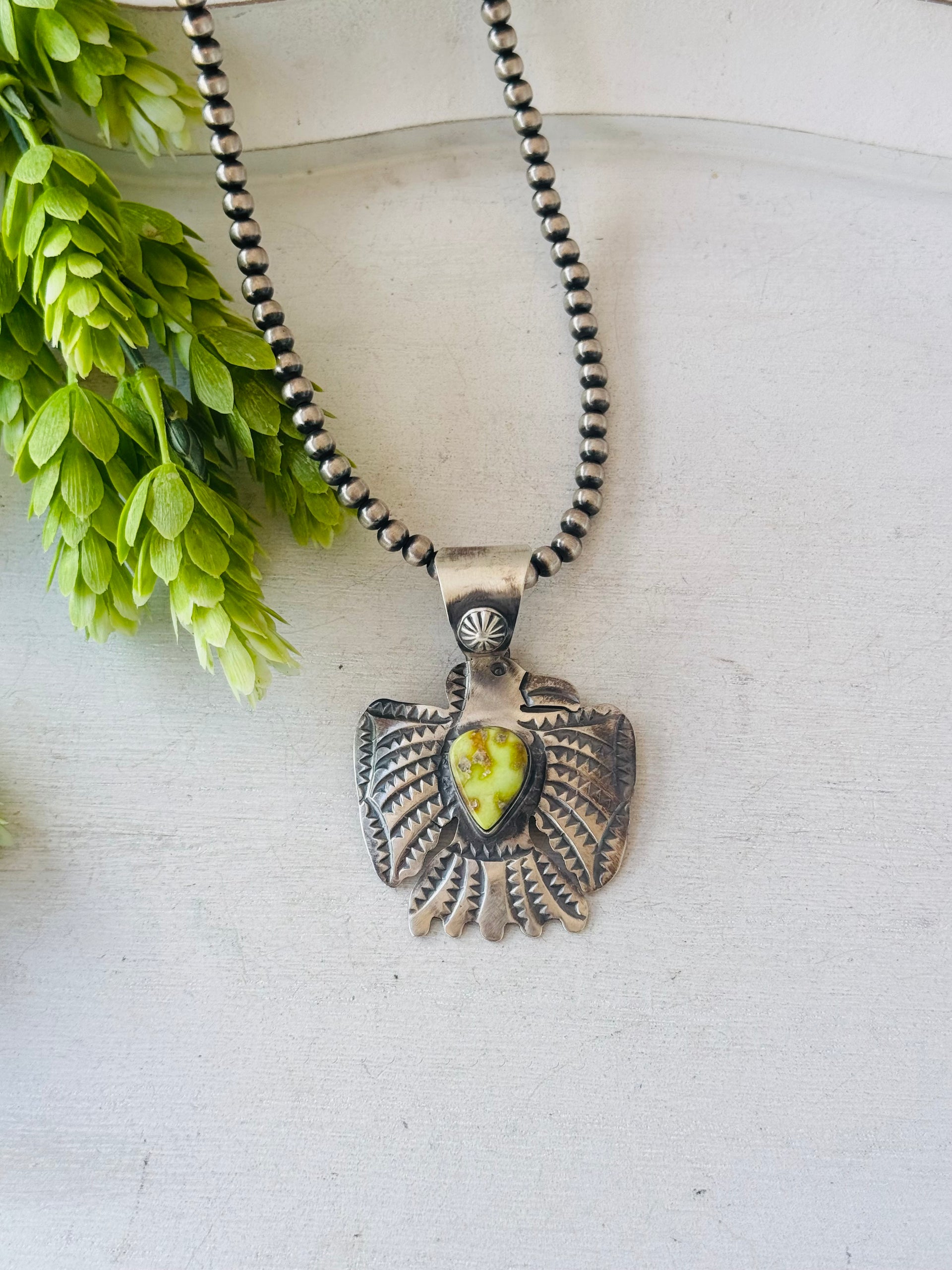 Chimney Butte Palomino Variscite & Sterling Silver Thunderbird Pendant