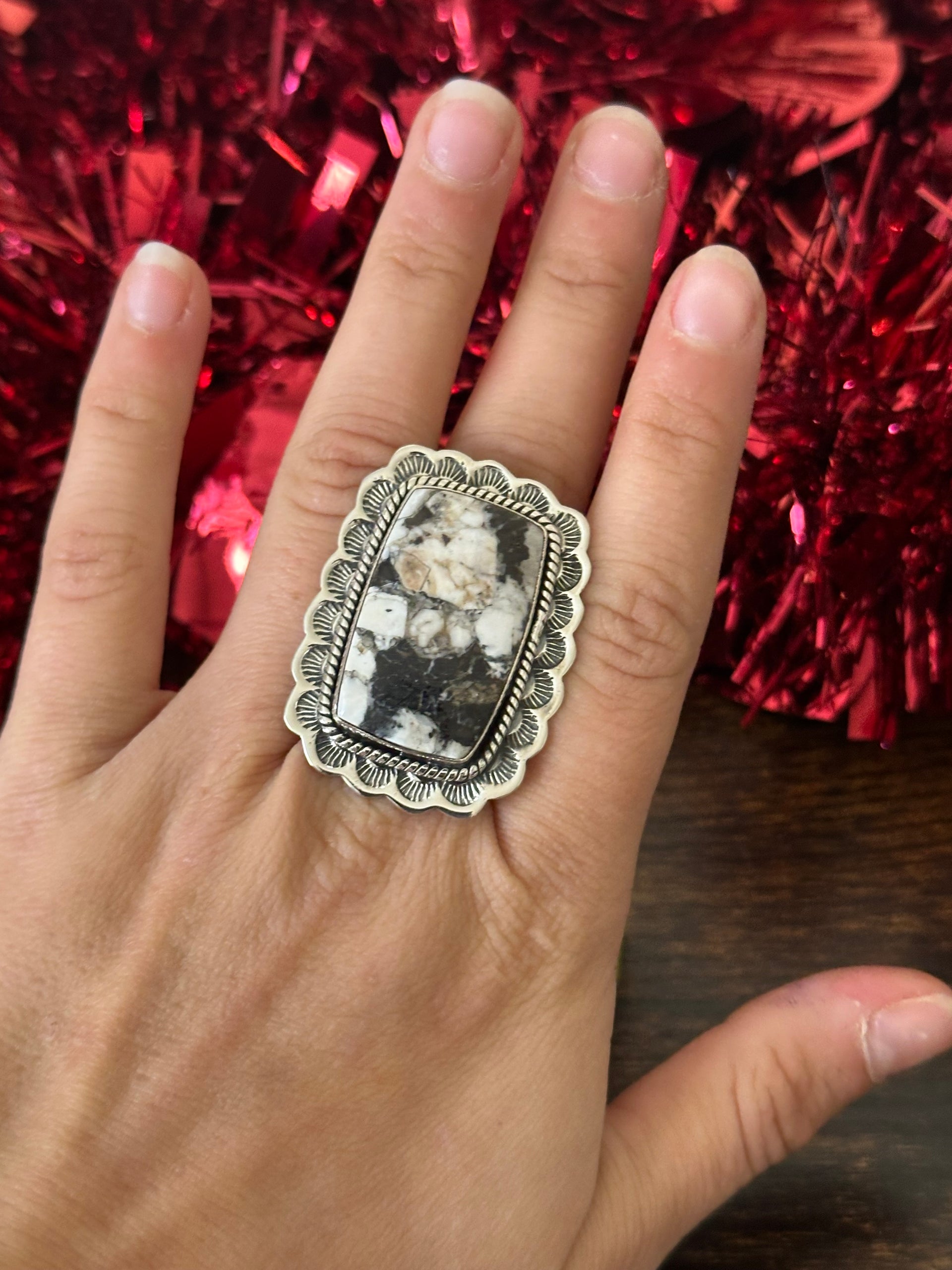 Southwest Handmade White Buffalo & Sterling Silver Adjustable Ring