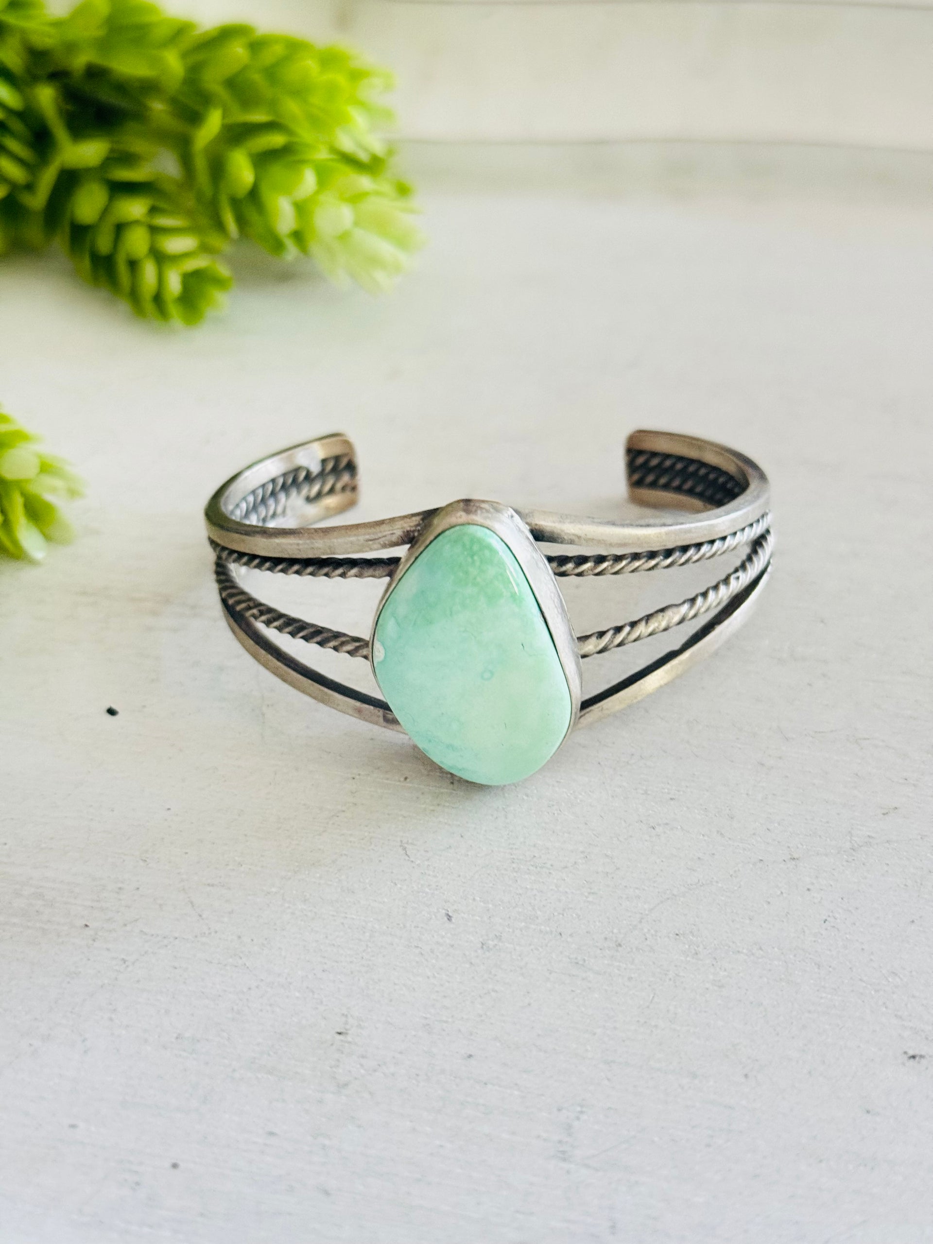 Navajo Made Royston Turquoise  & Sterling Silver Cuff Bracelet