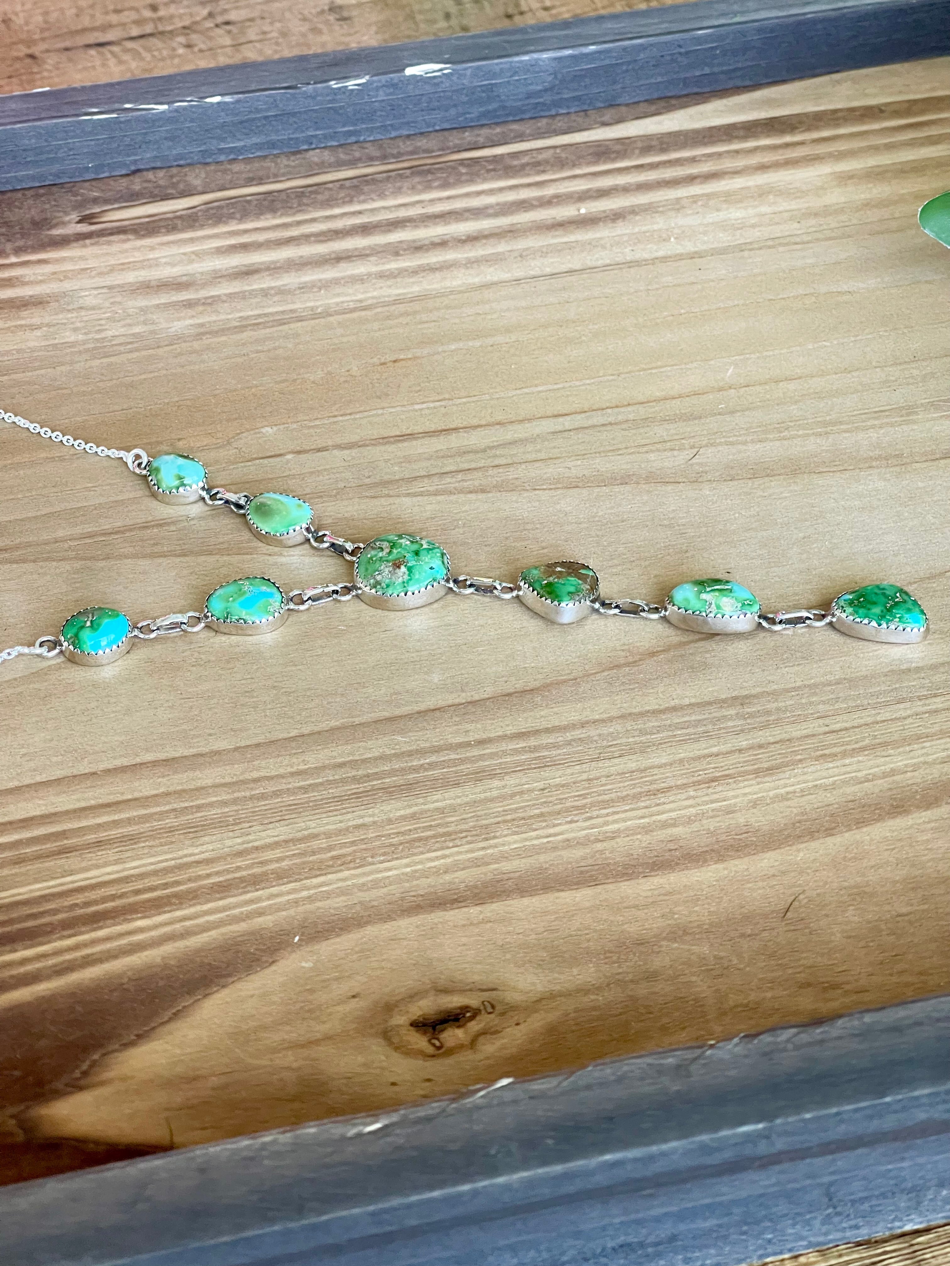 Southwest Handmade Sonoran Mountain Turquoise & Sterling Silver Lariat Necklace