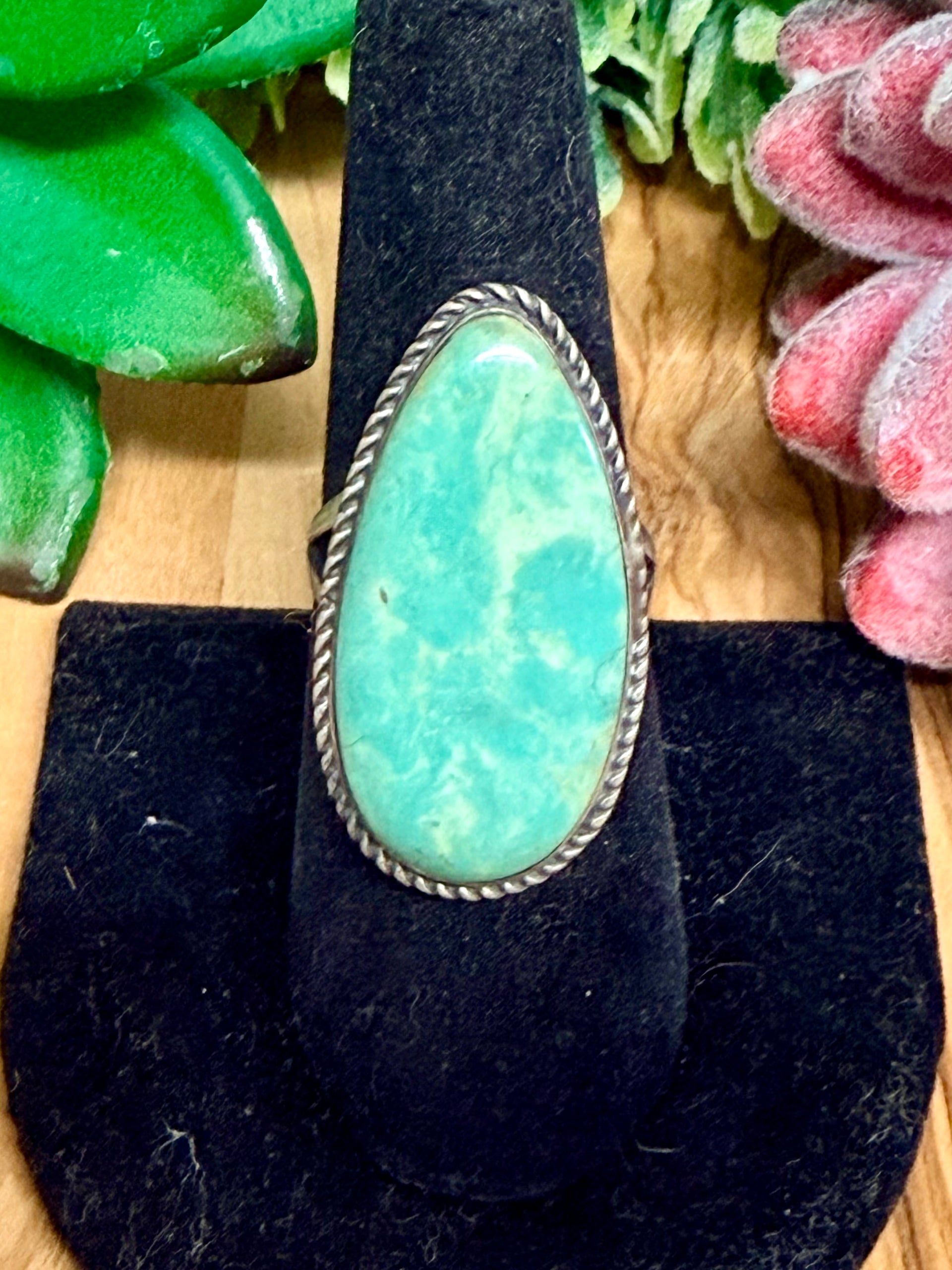 Southwest Handmade Kingman Turquoise & Sterling Silver Ring Size 7.75
