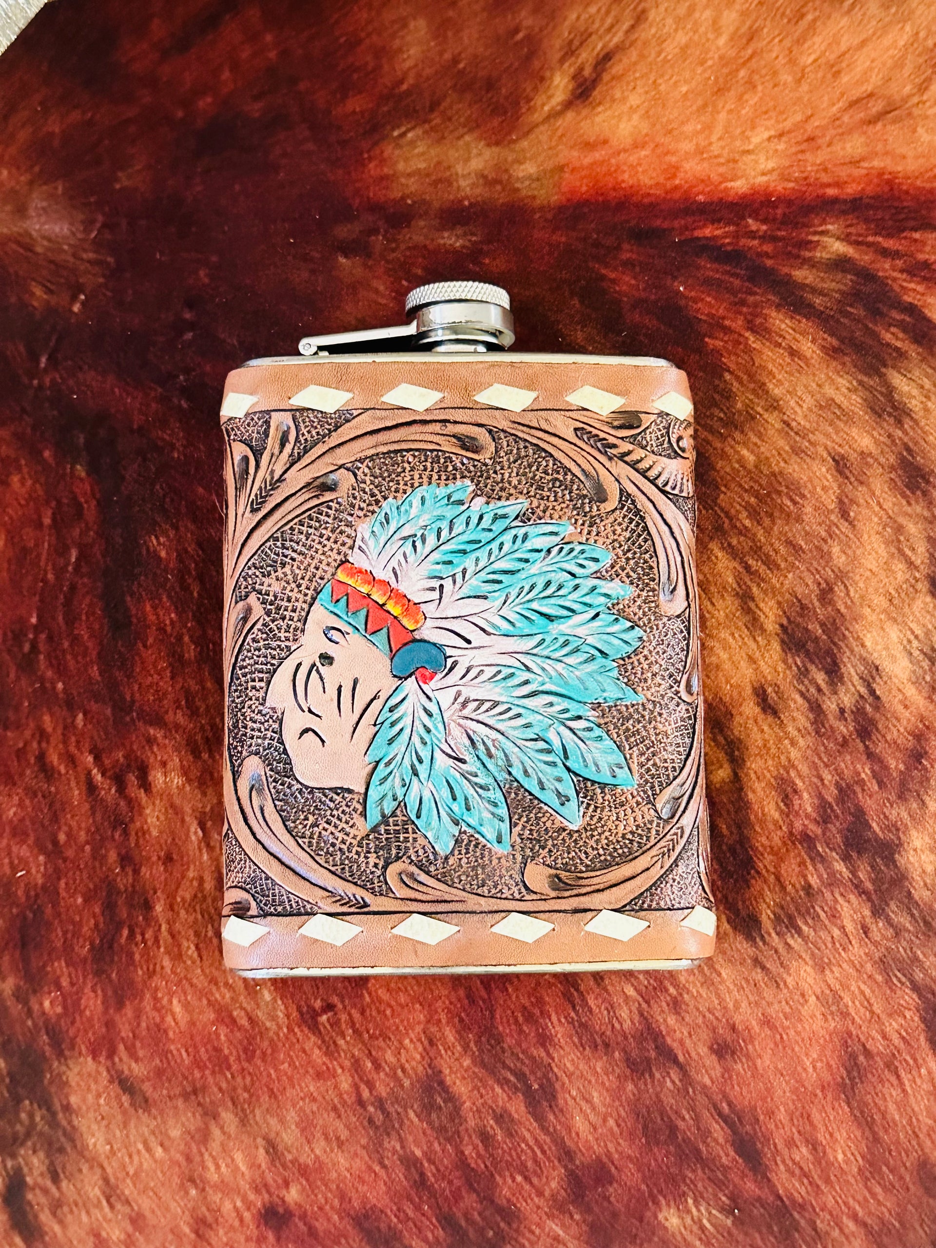 Genuine Tooled Leather 8 oz Flask