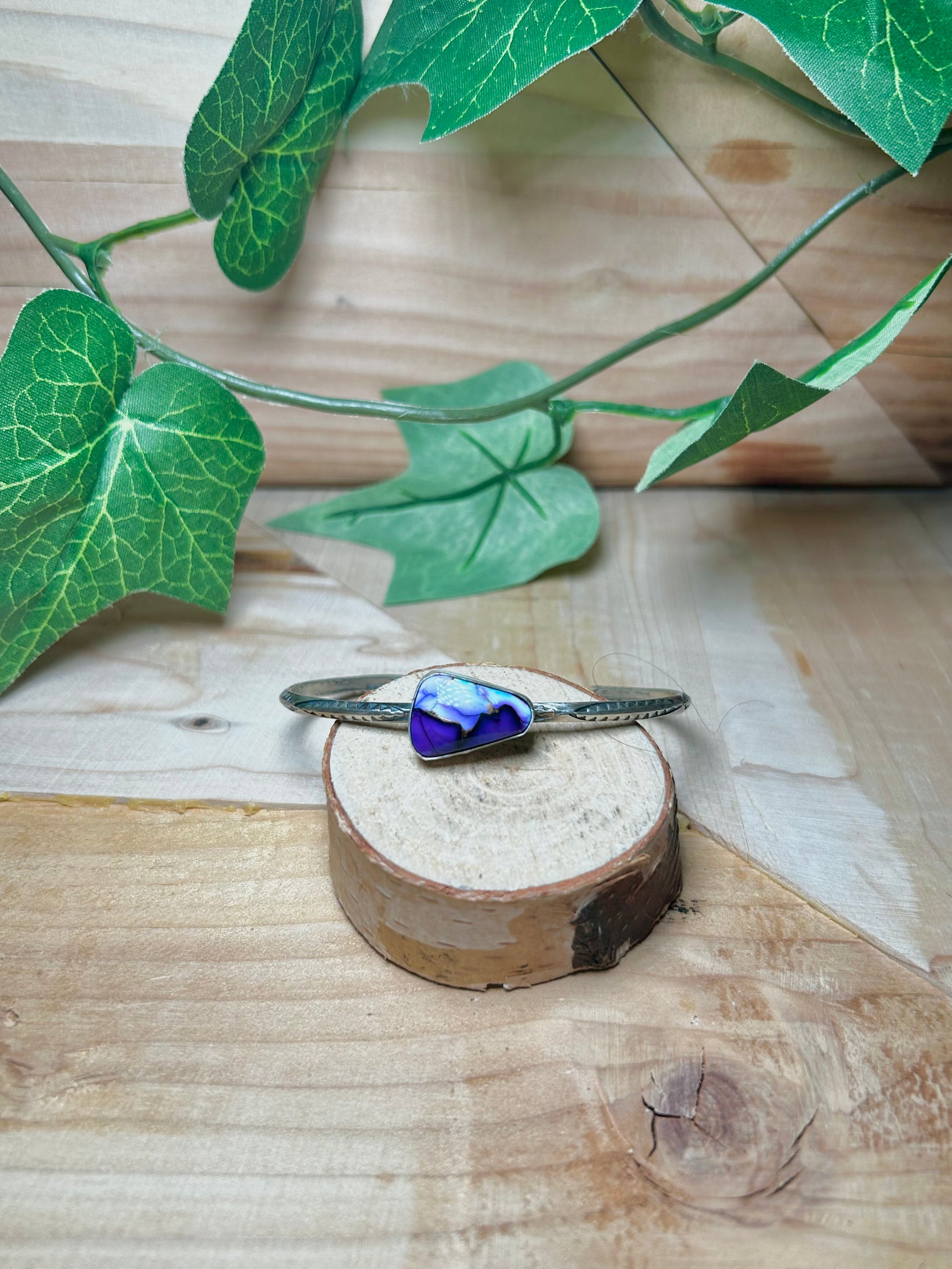 Navajo Made Purple Mohave Turquoise & Sterling Silver Cuff Bracelet