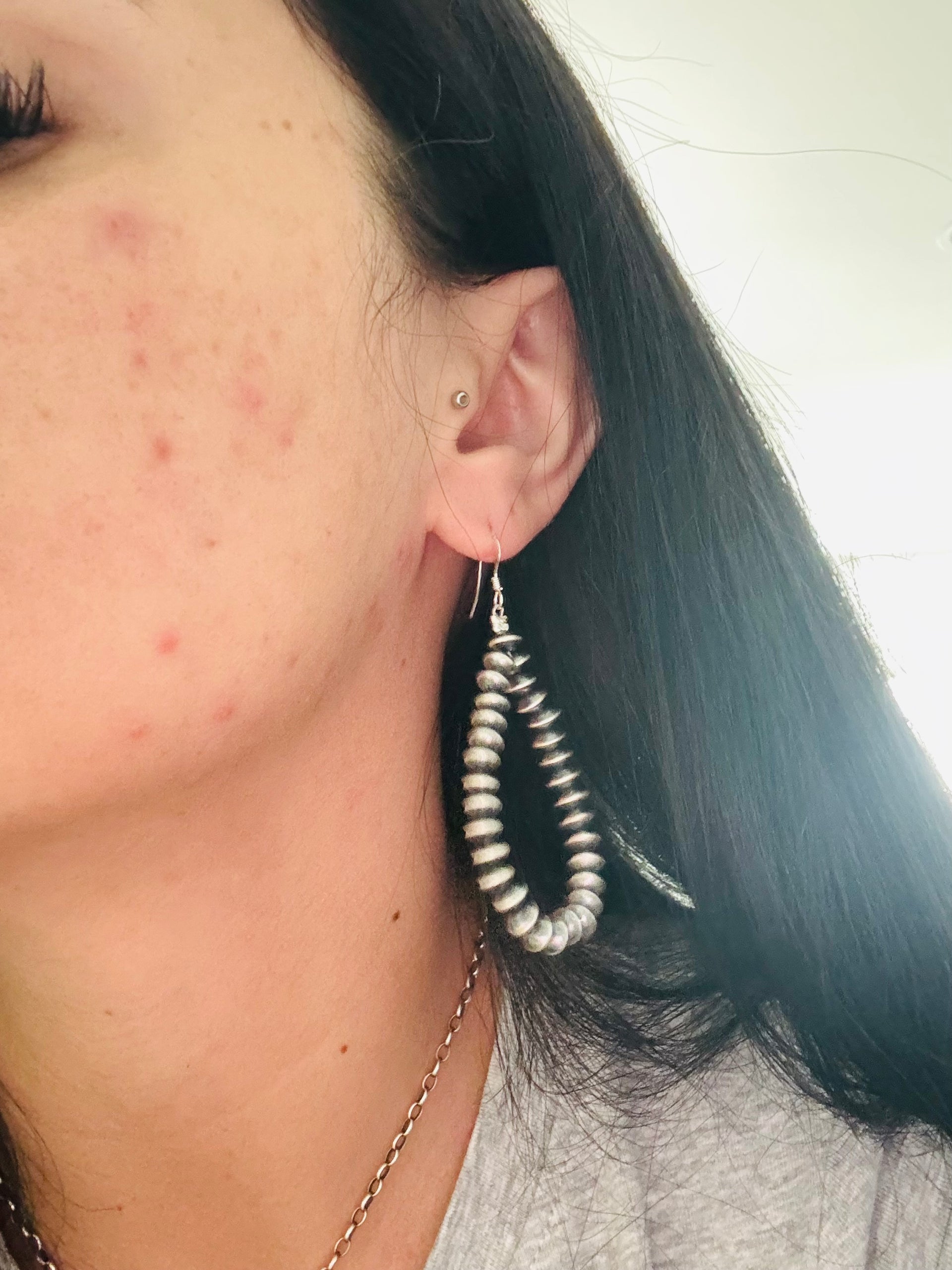 Navajo Strung Sterling Silver Saucer Pearls Dangle Earrings