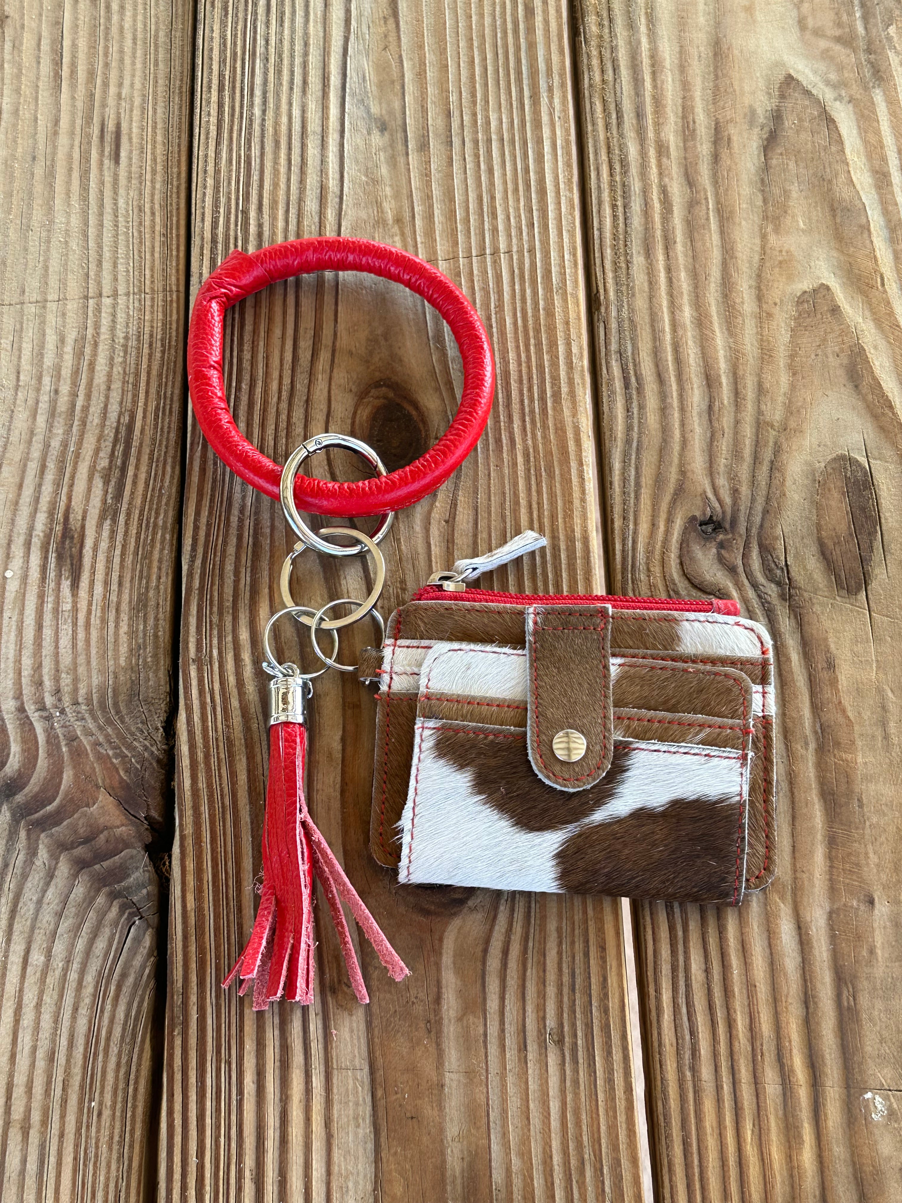 Genuine Leather & Cowhide Wristlet Card Holder